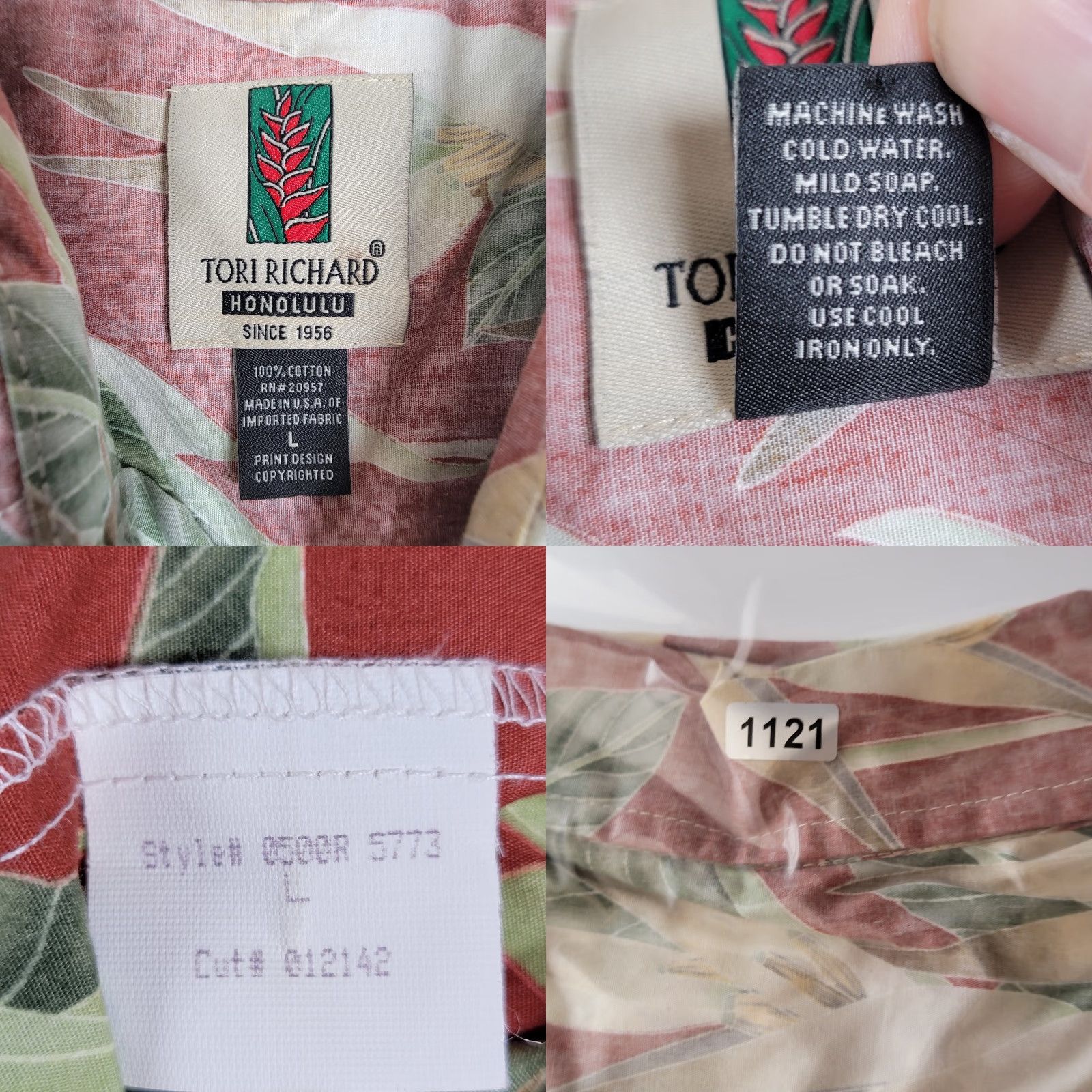 Tori Richard VINTAGE Tori Richard Hawaiian Shirt Mens L Red Short Sleeve 100% Cotton 1980s Summer Beach Size US L / EU 52-54 / 3 - 9 Thumbnail
