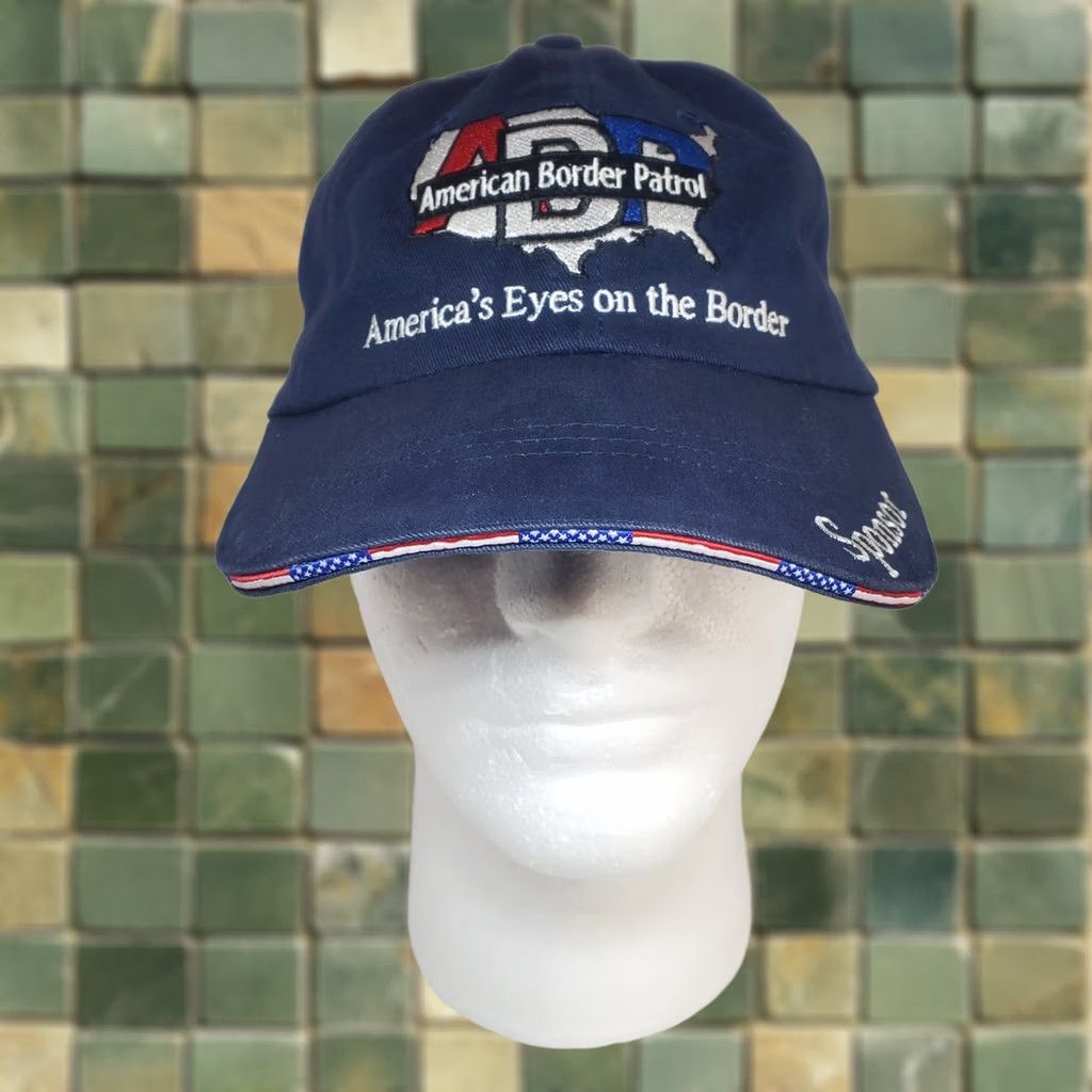 Vintage VINTAGE America Border Patrol Baseball Cap Hat Blue Red White Men One Size Adjustable Leather Strapback USA Flag 90s Size ONE SIZE - 1 Thumbnail