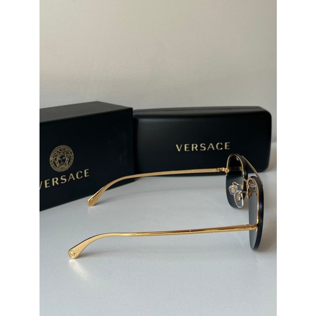 Versace NEW Versace VE2231 Black Medusa Rimless Aviator Sunglasses Size ONE SIZE - 6 Thumbnail