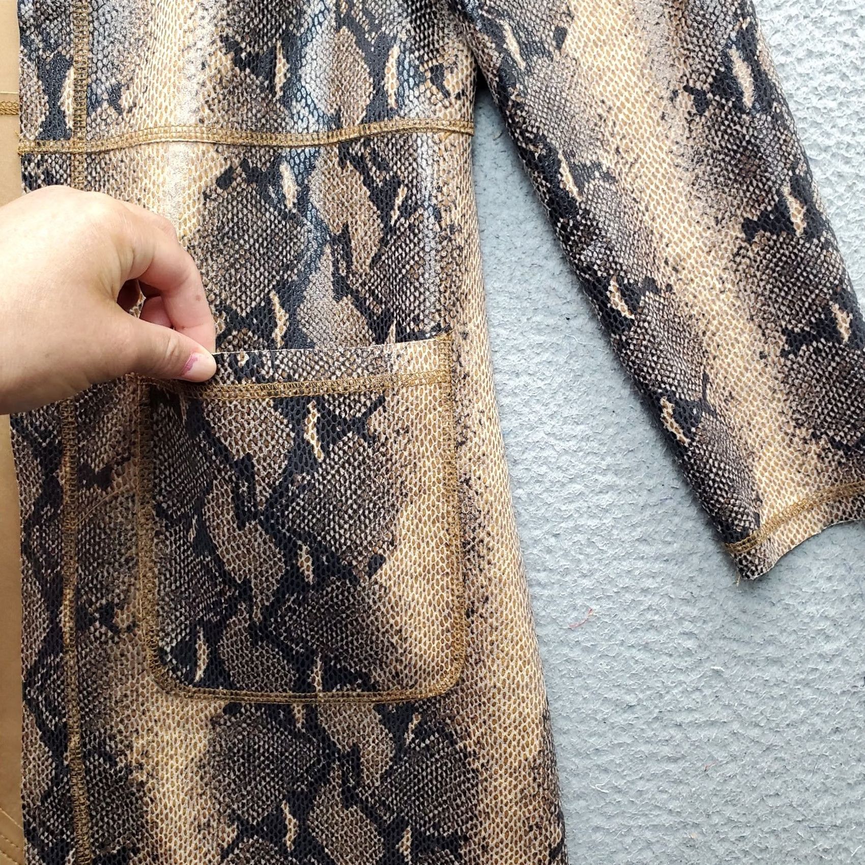 Vintage Solitaire Cardigan Womens M Multi Faux Snake Long Sleeve Patch Pocket Open Front Size M / US 6-8 / IT 42-44 - 3 Thumbnail