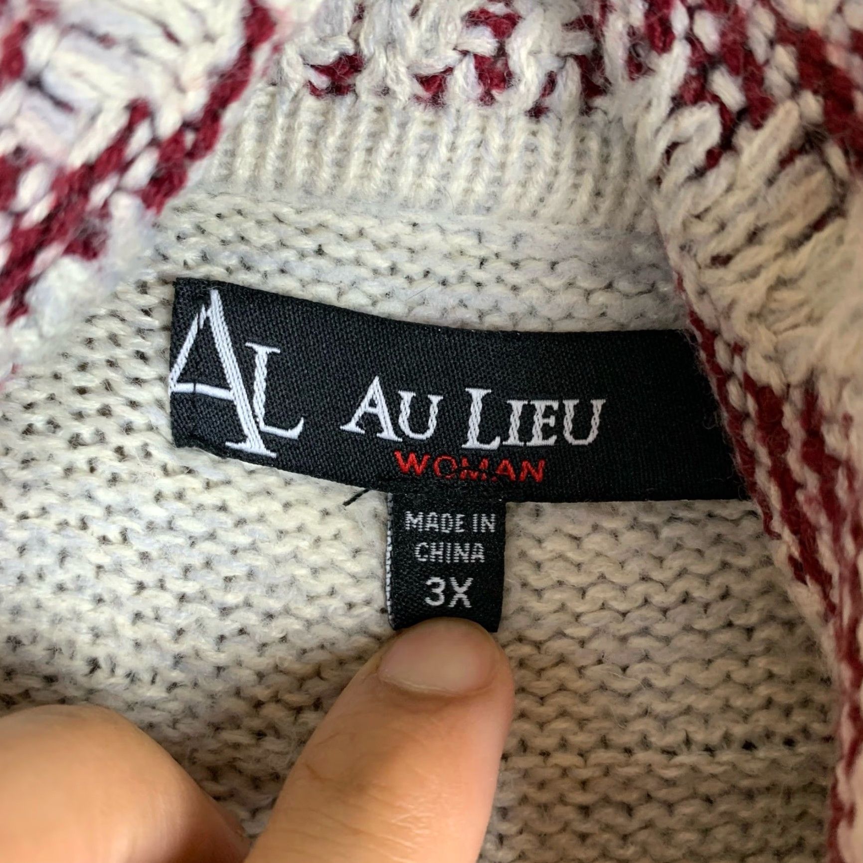 Vintage Au Lieu Womens Cardigan Sweater Gray Burgundy Aztec Open Waterfall Front 3X Size XXL / US 16-18 / IT 52-54 - 5 Thumbnail