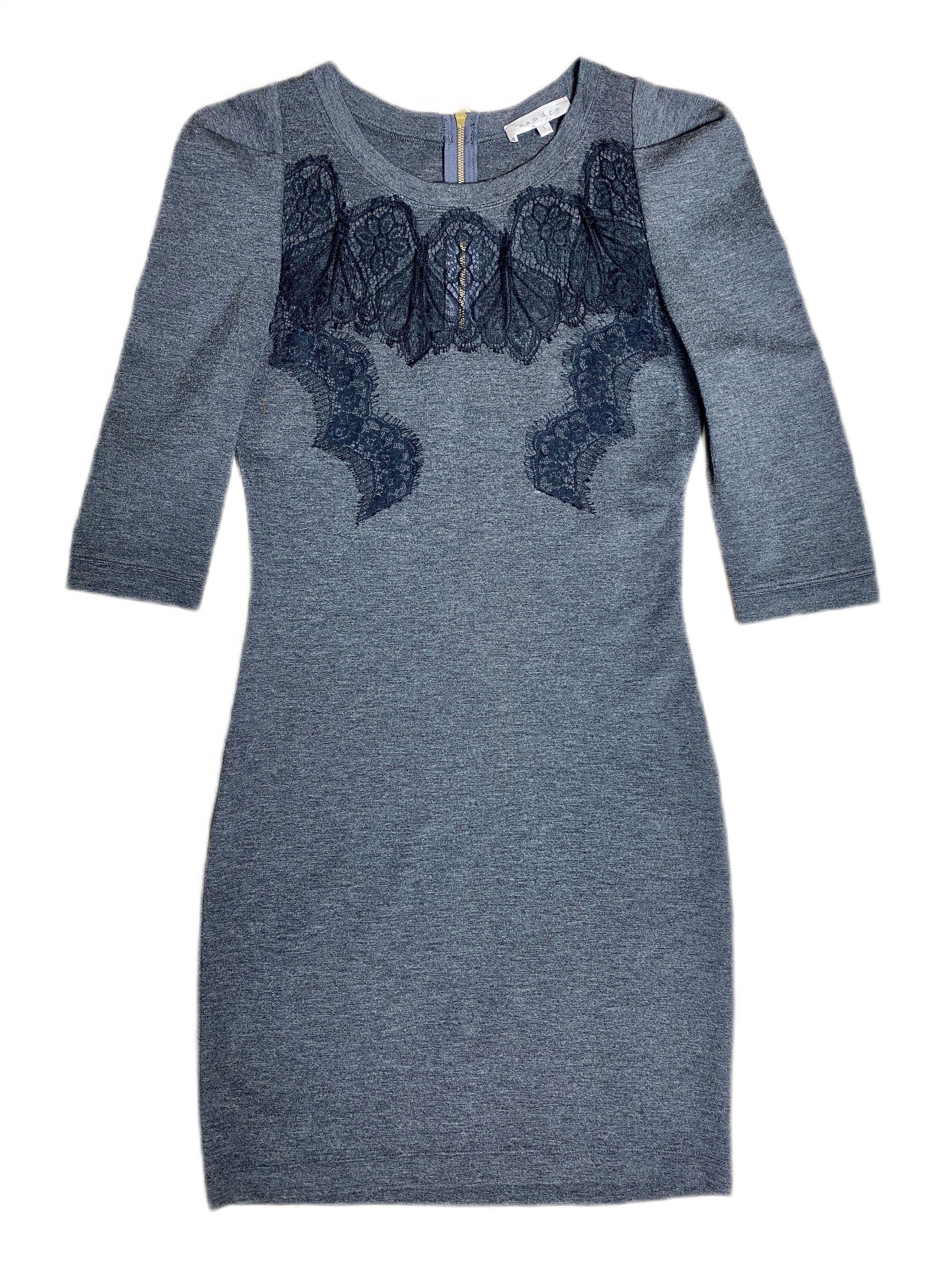 image of Sandro Paris Women's Gray Fitted Dress Lace Cutout in Grey (Size Small)