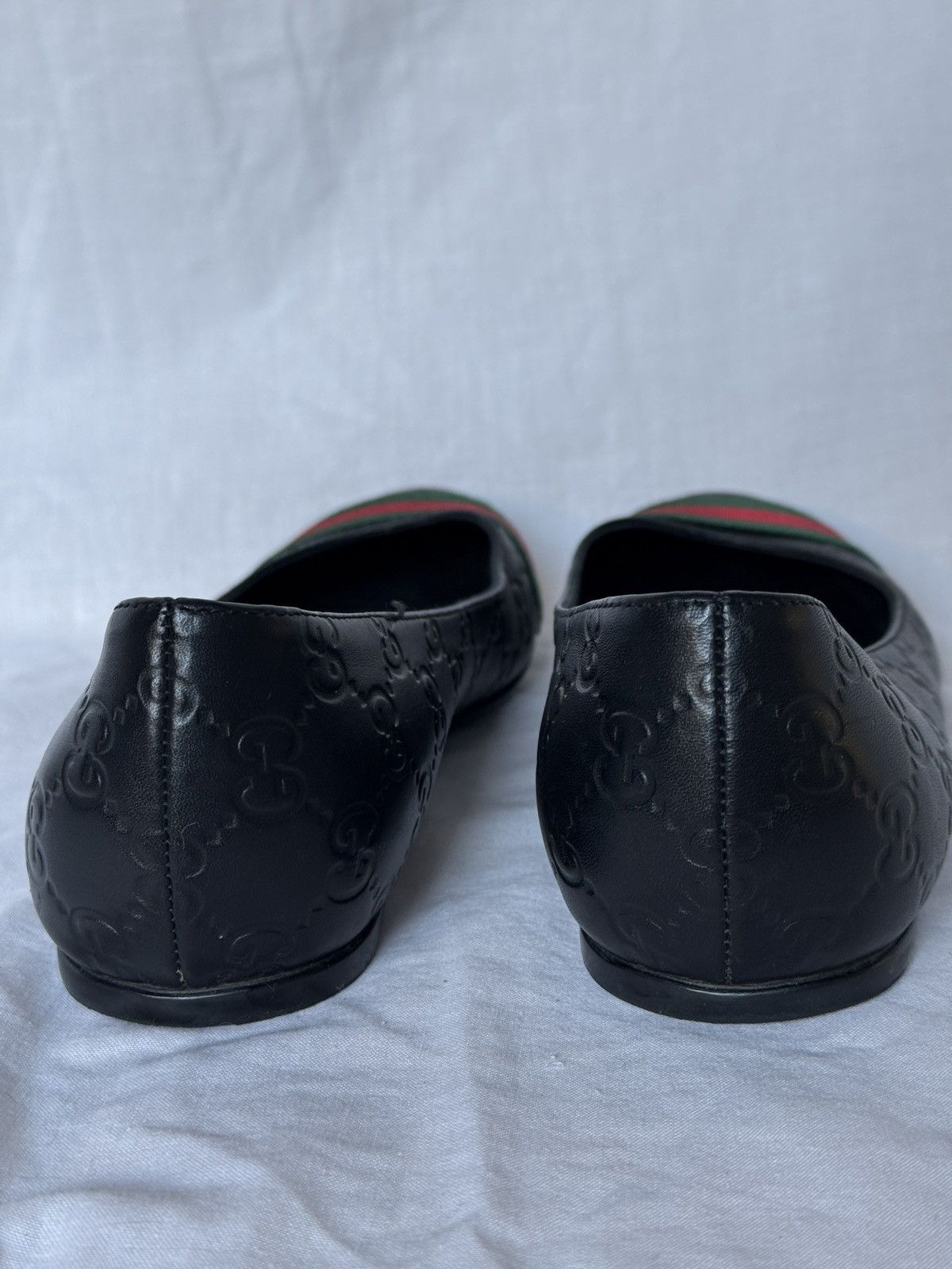 Gucci Gucci Black Leather Monogram Web Ballet Flats Size US 8 / IT 38 - 8 Thumbnail