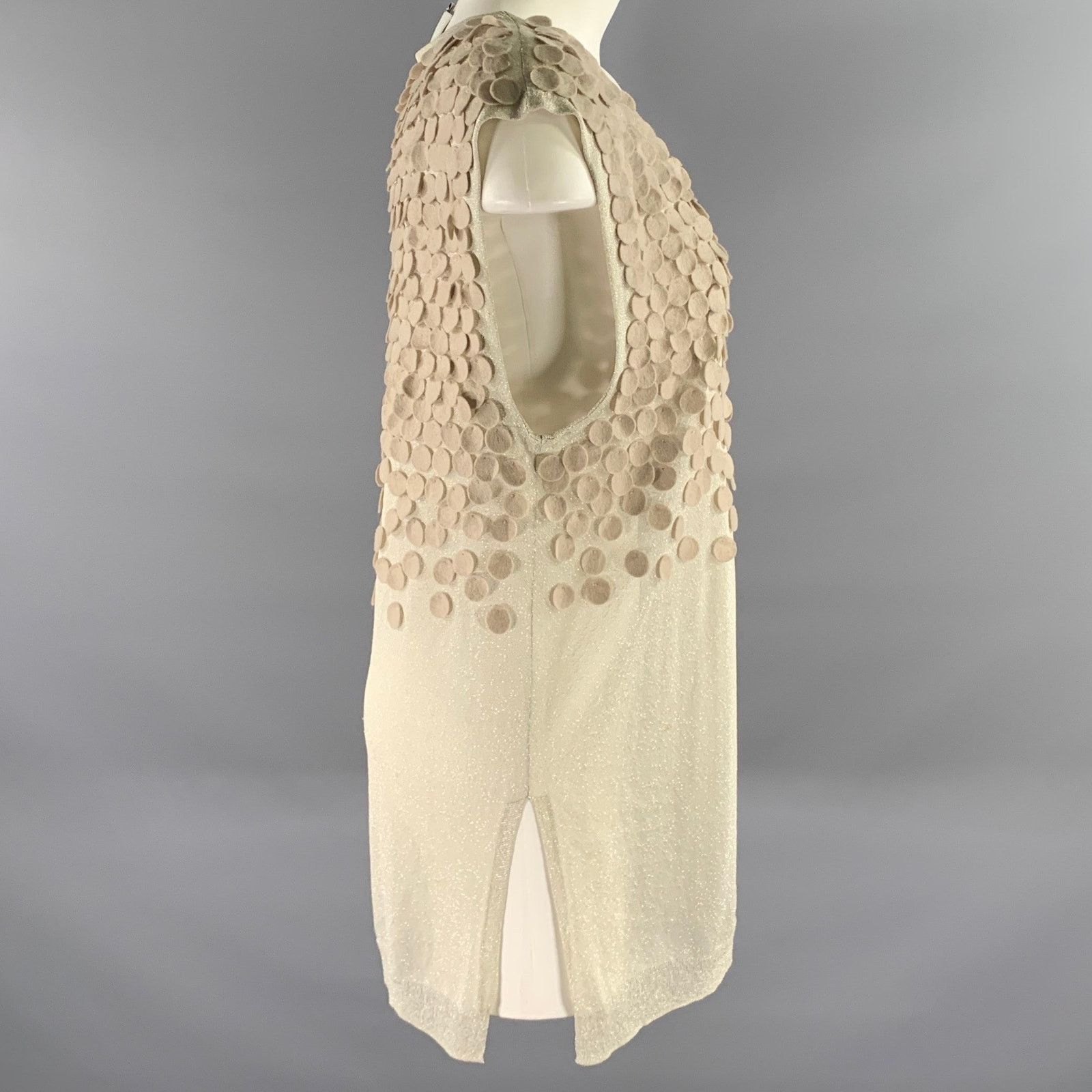 3.1 Phillip Lim PHILLIP LIM Beige Metallic Silk Cotton Sleeveless Top Size L / US 10 / IT 46 - 3 Thumbnail