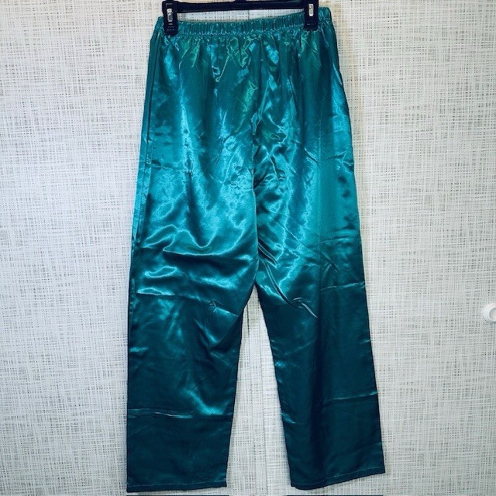 The Unbranded Brand Vintage Satin Pajama Lounge Sleep Pants, Green Large Size ONE SIZE - 8 Thumbnail
