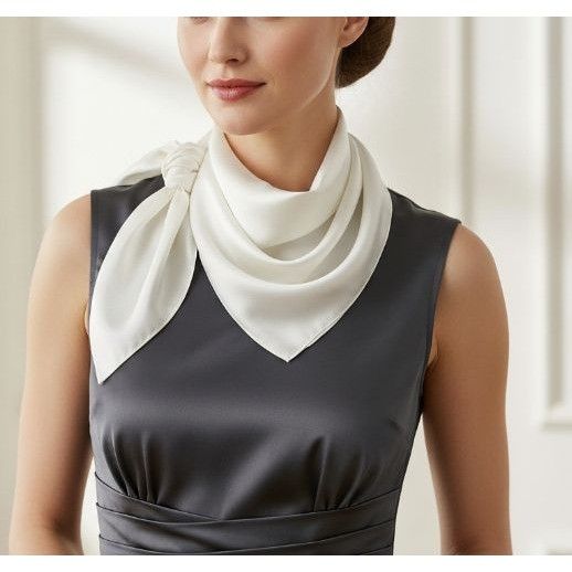 Other ⭐Elegant Luxury Bandana Square Silky Scarf WHITE Solid Wrap Size ONE SIZE - 1 Thumbnail