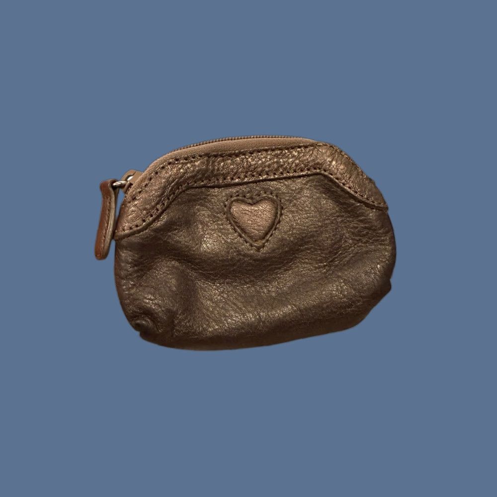Brighton VINTAGE Brighton Metallic Gray Brown Pebbled Leather Coin Wallet Zip Pouch Women One Size Brown Heart Zipper Purse Size ONE SIZE - 1 Thumbnail