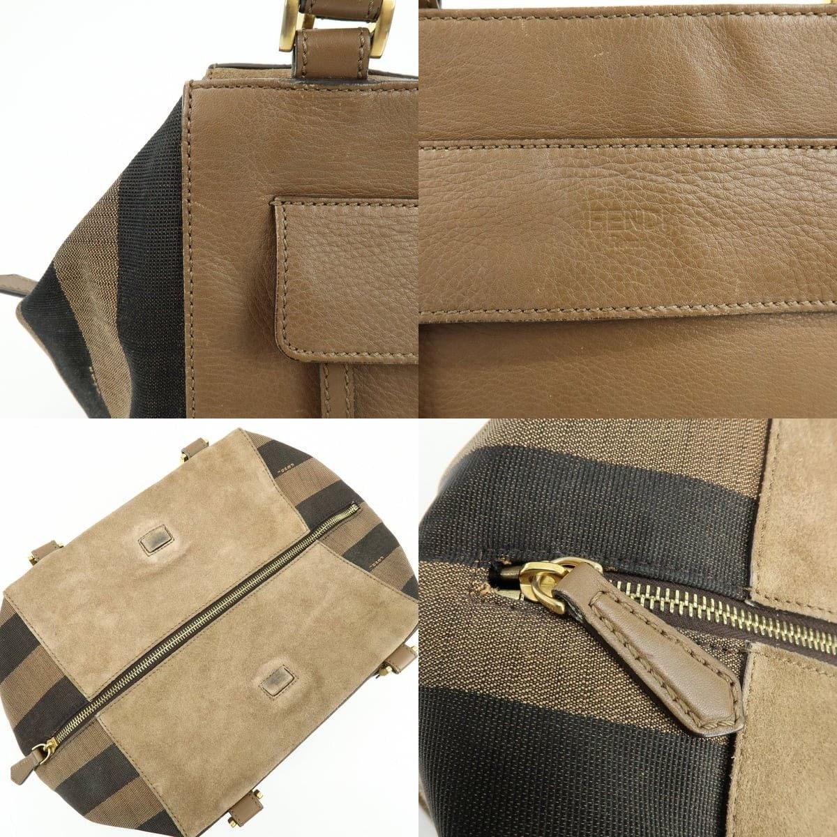Fendi Fendi Pequin Leather Canvas Tote Brown Size ONE SIZE - 6 Thumbnail