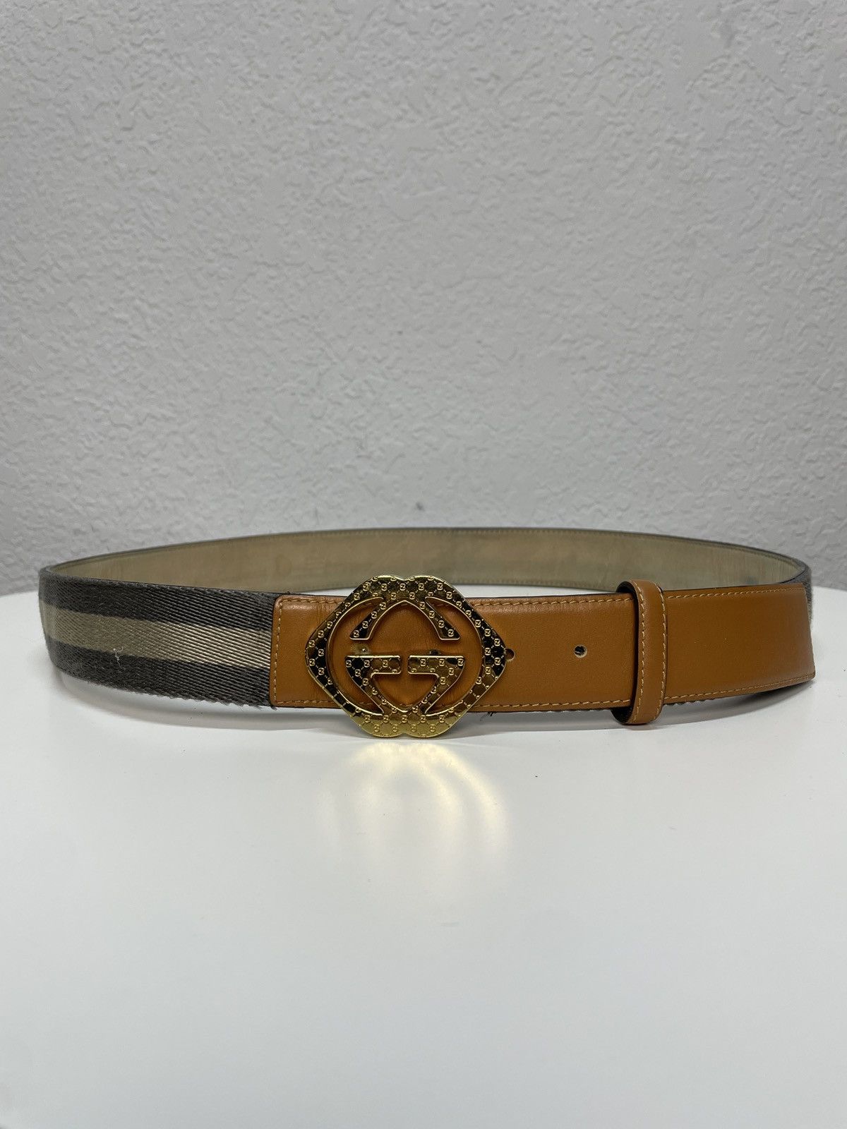 Gucci Gucci Vintage Monogram Gold Logo Bukle Leather x Canvas Mix Size 34 - 4 Thumbnail