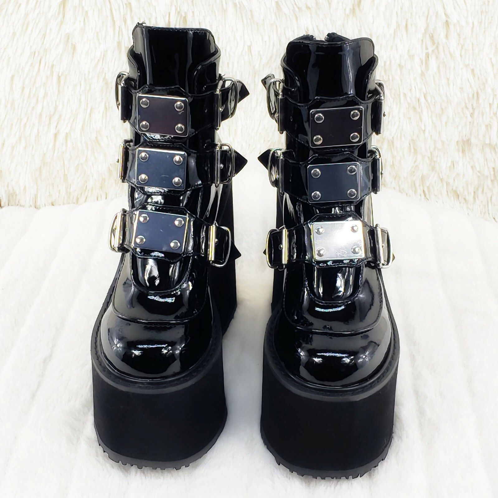 Demonia Cult DEMONIA Swing 105 Black Patent Multiple Buckle Ankle Boot 5. Size US 12 / IT 42 - 9 Thumbnail