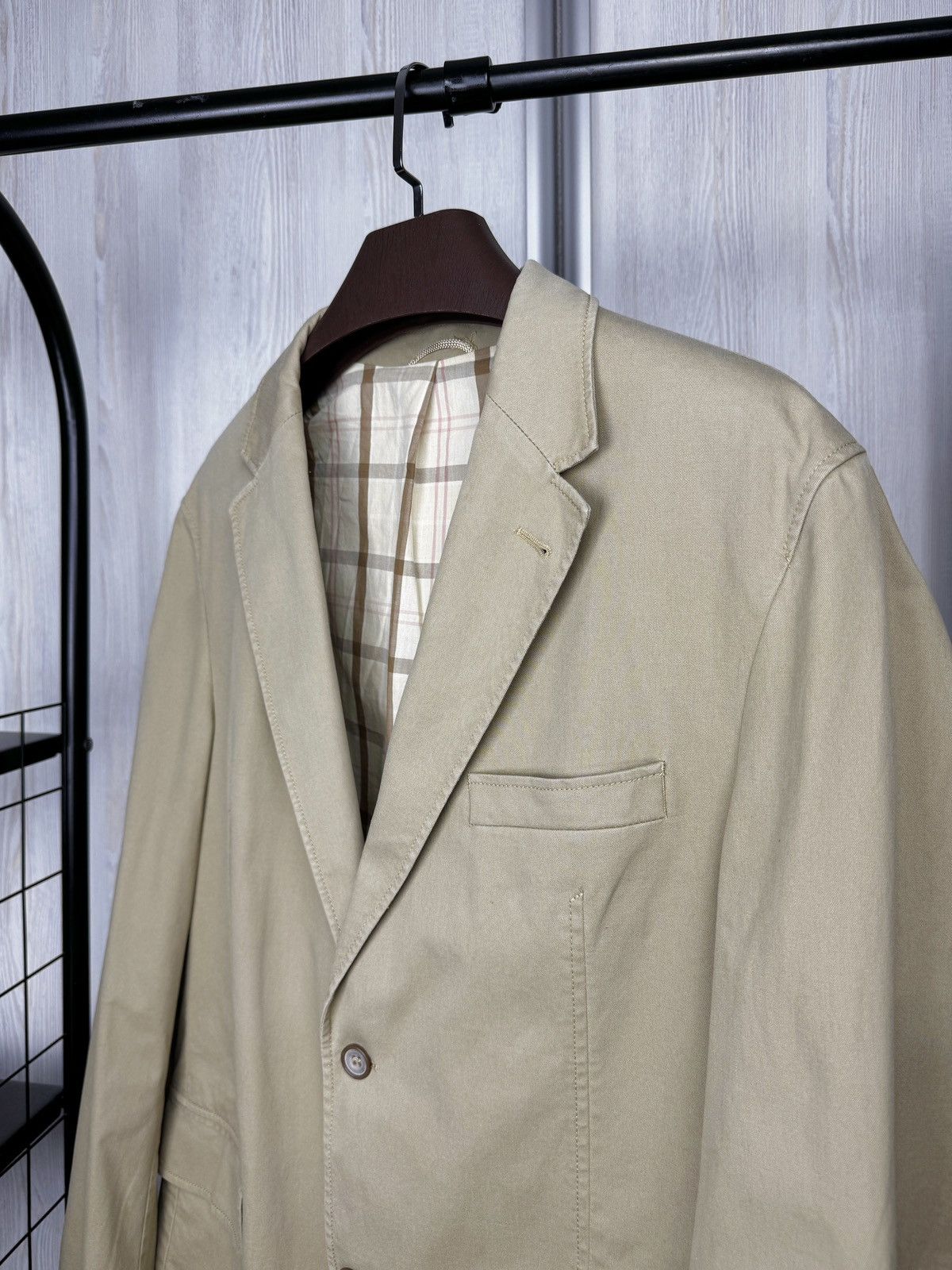 Barbour Barbour beige cotton 2 buttons half checkered lined blazer L Size 44R - 4 Thumbnail