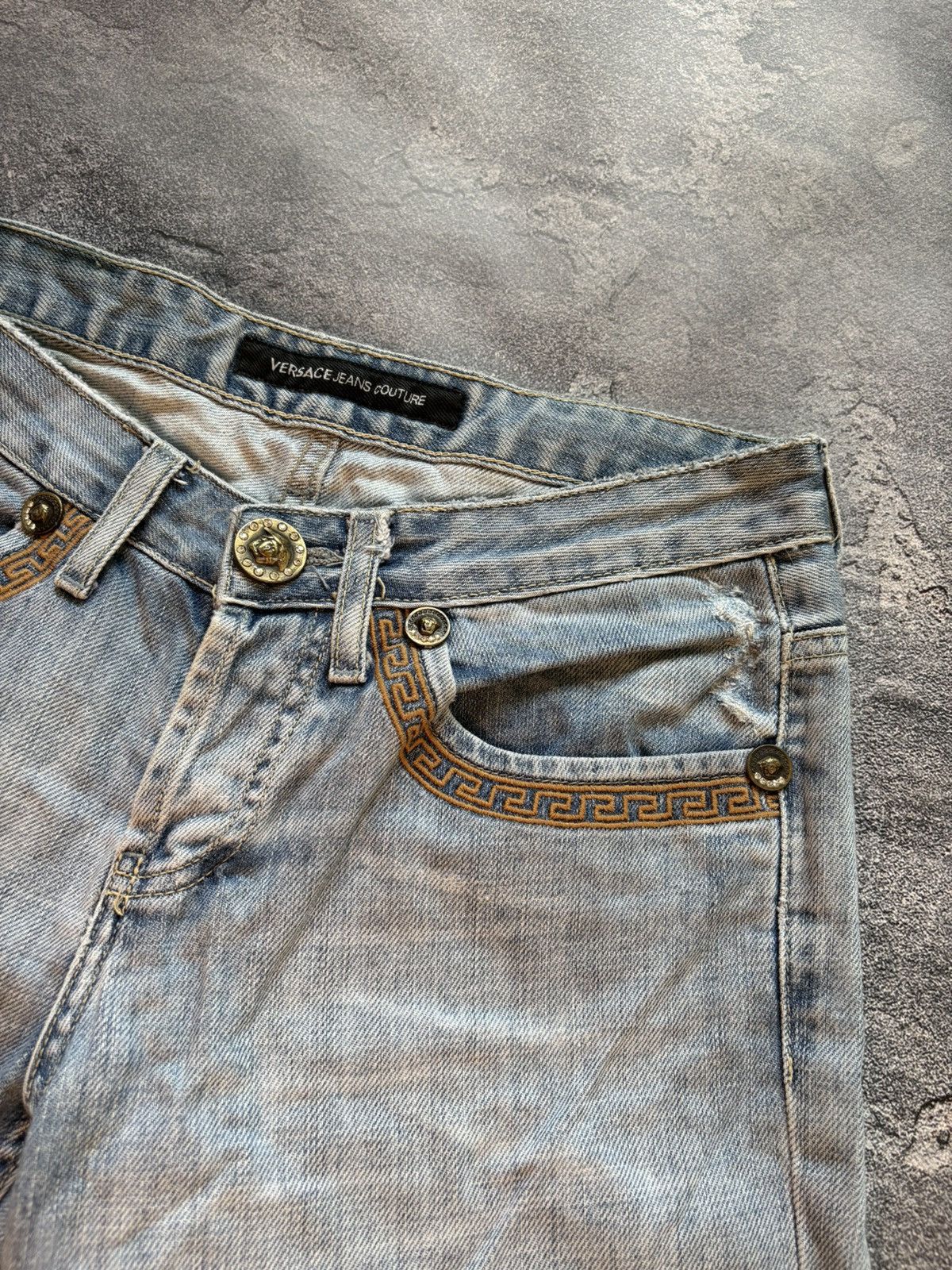 Versace Jeans Couture Vtg Versace Y2K Medusa Logo Distressed Bootcut Flared Jeans Size 29" - 12 Thumbnail
