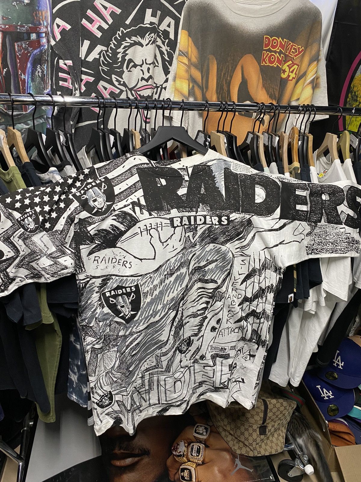 Vintage 1991 All Over Print Raiders XL shops Half Sleeve NFL Oakland Made In USA