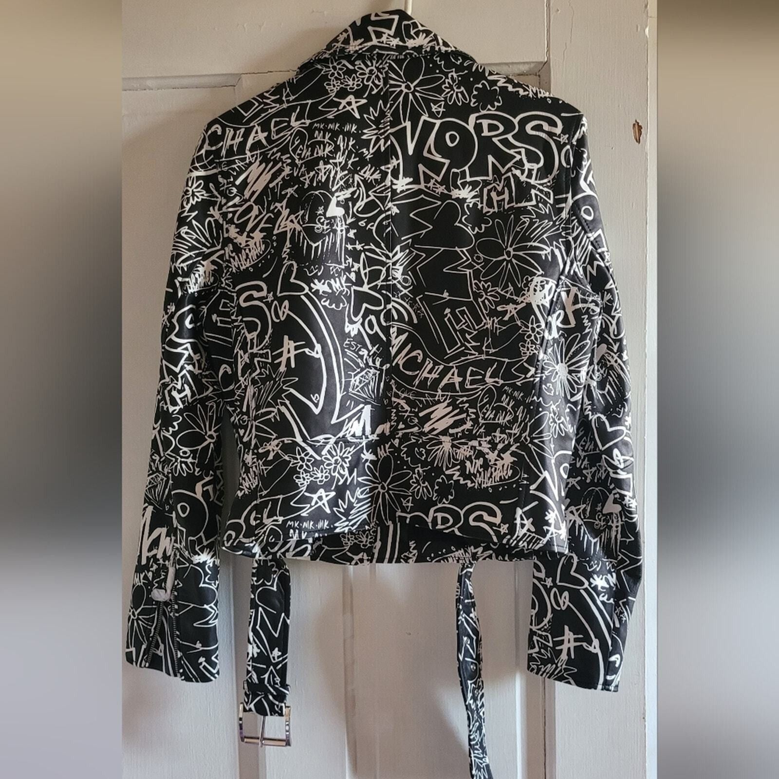 Michael Kors Michael Kors Graffiti Leather Moto Jacket, Large: Stylish Size L / US 10 / IT 46 - 2 Thumbnail