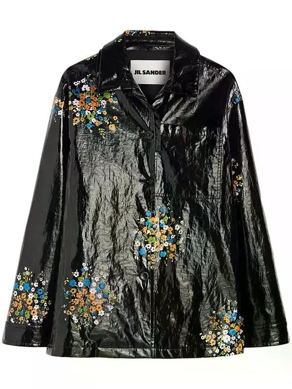 Jil Sander o1loc1c0426 Floral Print Overshirt in Black Size S / US 4 / IT 40 - 1 Thumbnail