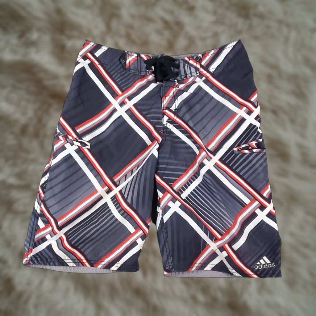 Adidas Adidas Shorts Mens Size 30 Gray Plaid Lace Tie Beach Swim Trunks Board Shorts Size US 29 - 1 Thumbnail