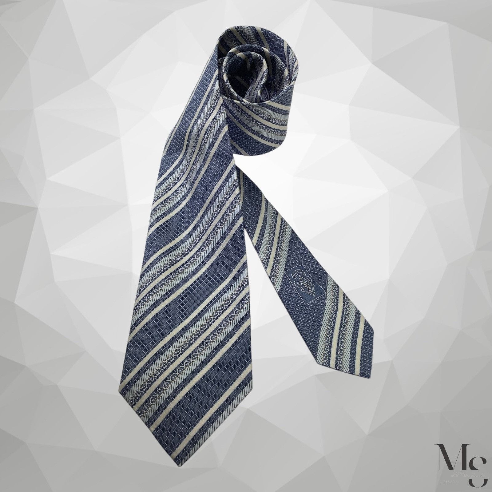Gucci GUCCI Gray Striped Luxury Designer Silk Tie Made In Italy 58 Size ONE SIZE - 1 Thumbnail