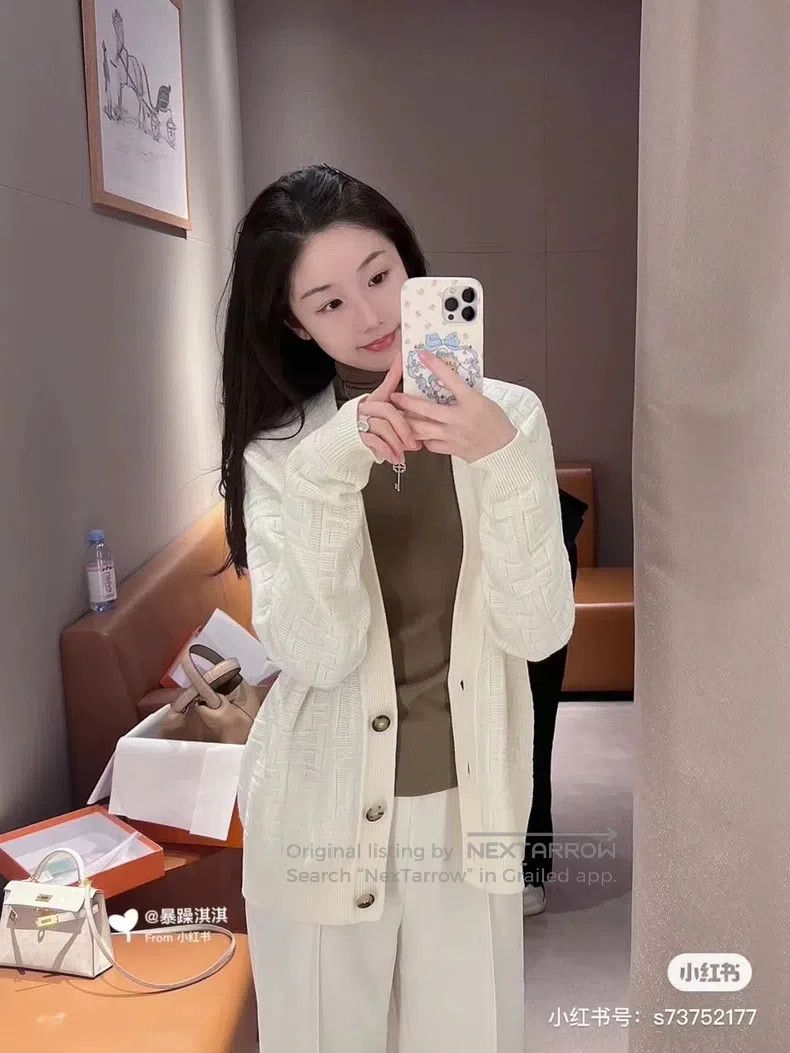 Hermes Hermes White Printed Logo Knit Open Cardigan Jacket with L Size XS / US 0-2 / IT 36-38 - 7 Thumbnail