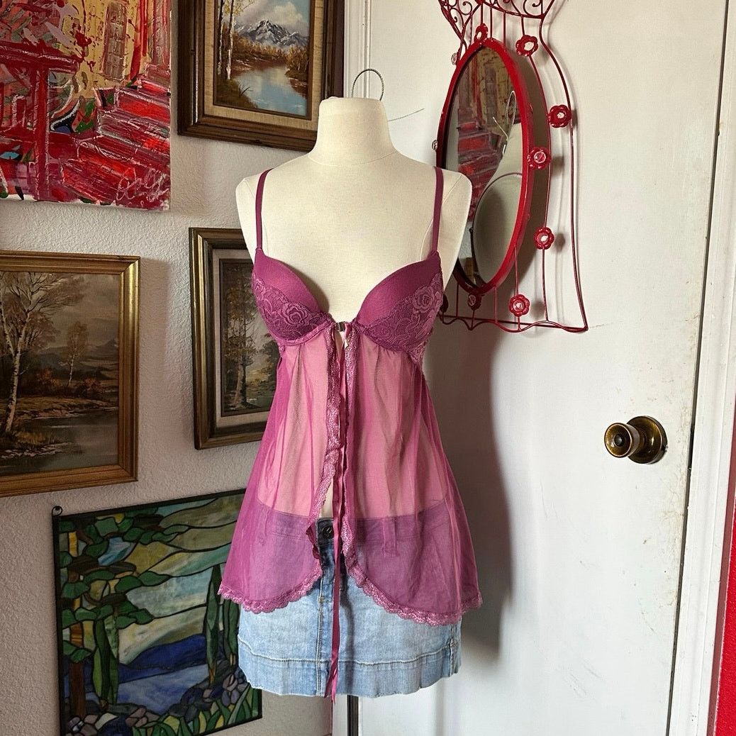 Other no brand purple lace bralette slip top Size S / US 4 / IT 40 - 1 Thumbnail