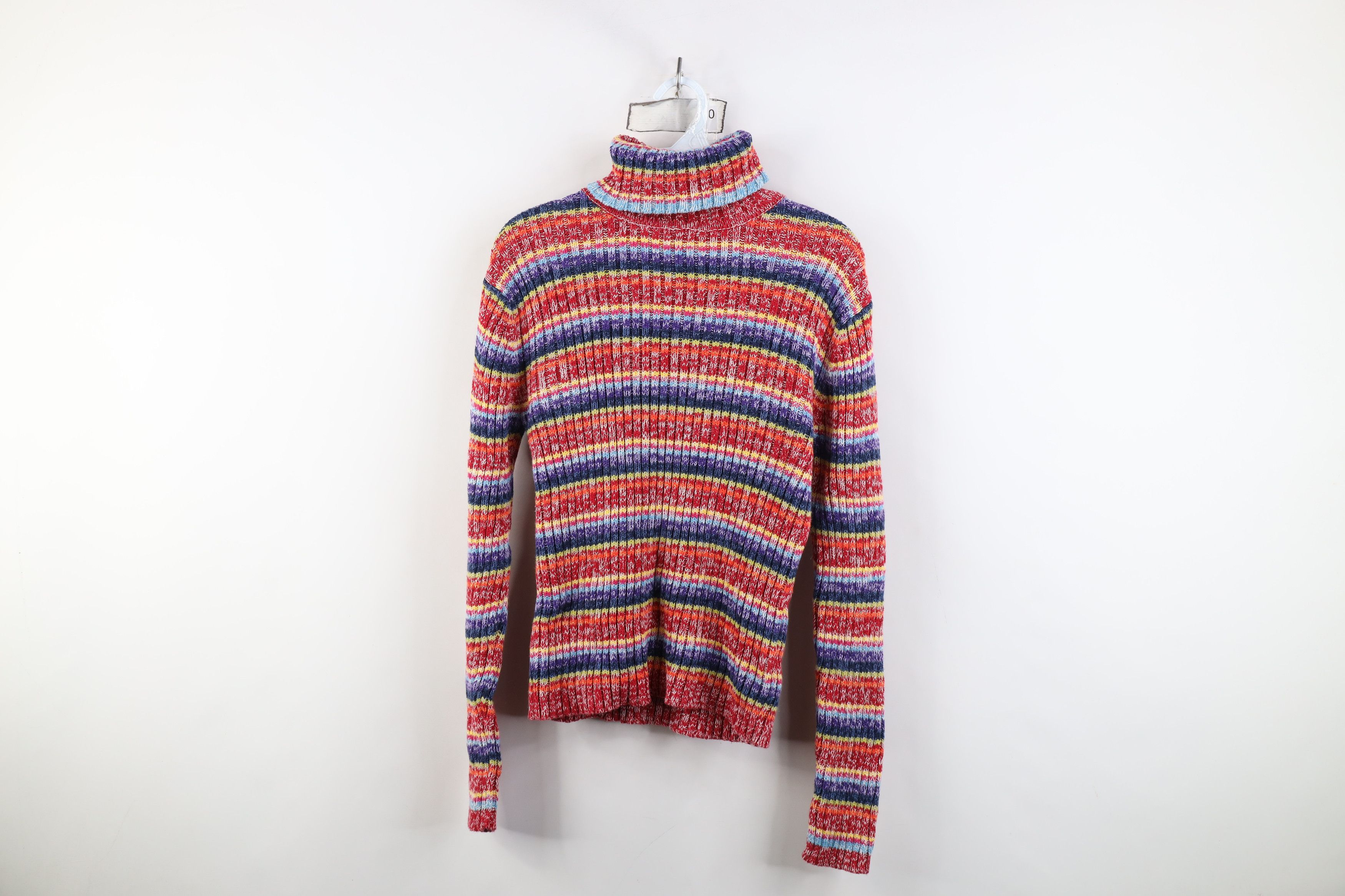 Vintage Vintage 90s Streetwear Rainbow Knit Turtleneck Sweater Size L / US 10 / IT 46 - 1 Thumbnail