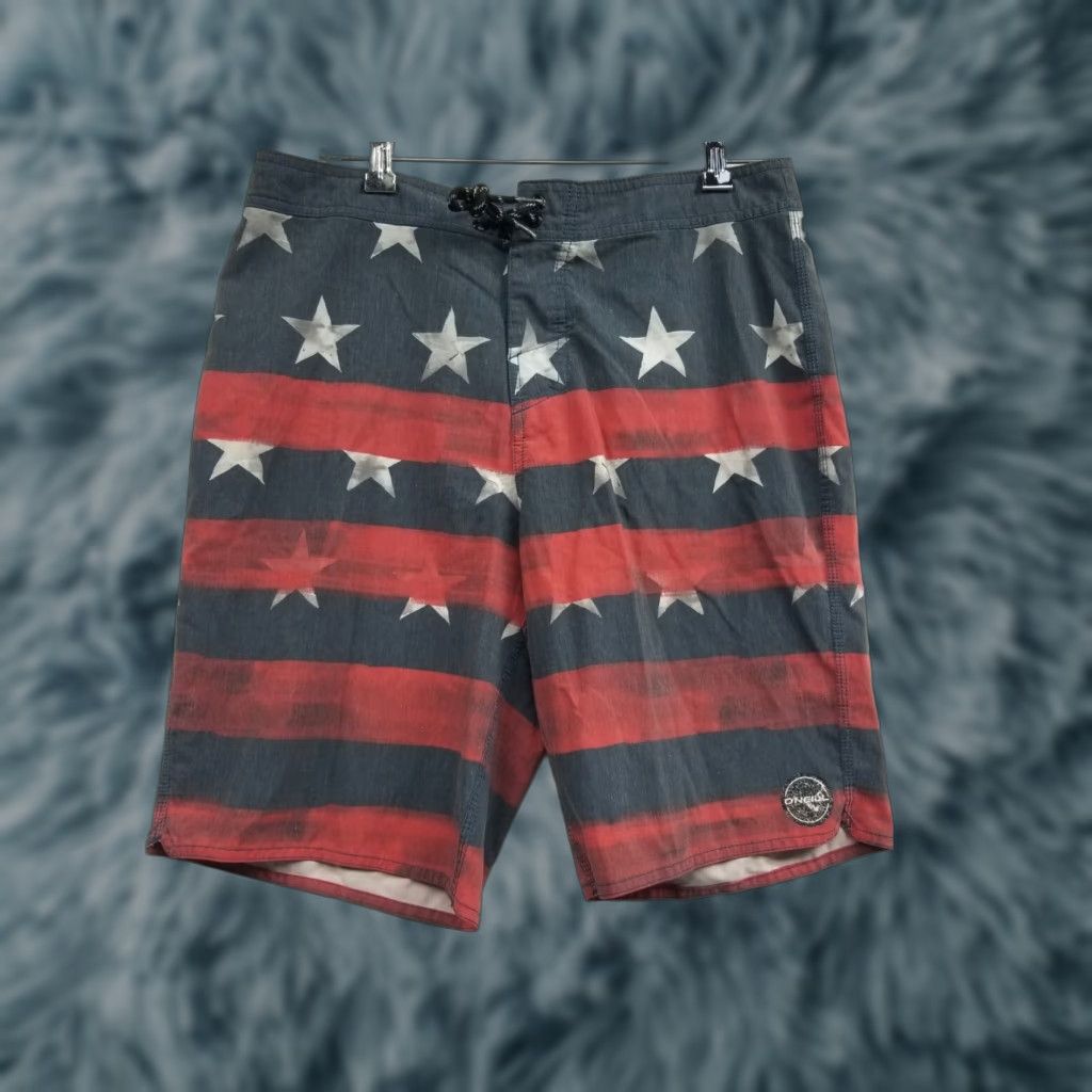 O'Neill O'Neill Board Shorts Surf Swim Bottom Mens Size 33 Multicolor Flag Theme Surfing American Flag Men ShortNonetheless Size US 33 - 1 Thumbnail