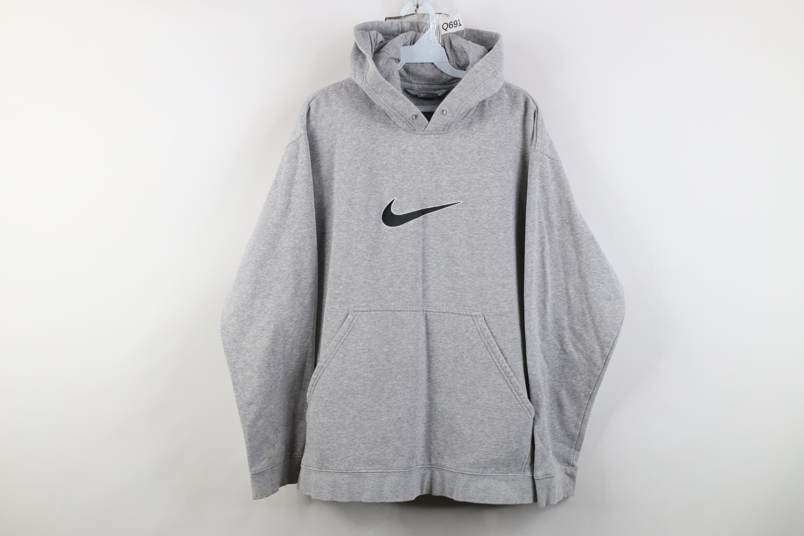 Nike Vintage Y2K Nike Center Big Swoosh Hoodie Sweatshirt Gray Size US L / EU 52-54 / 3 - 1 Thumbnail