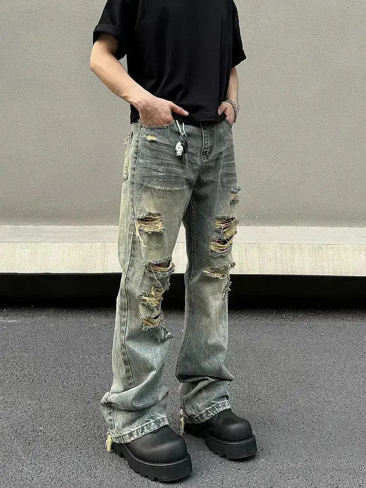 Japanese Brand Straight leg slimming distressed jeans Size US 32 / EU 48 - 6 Thumbnail