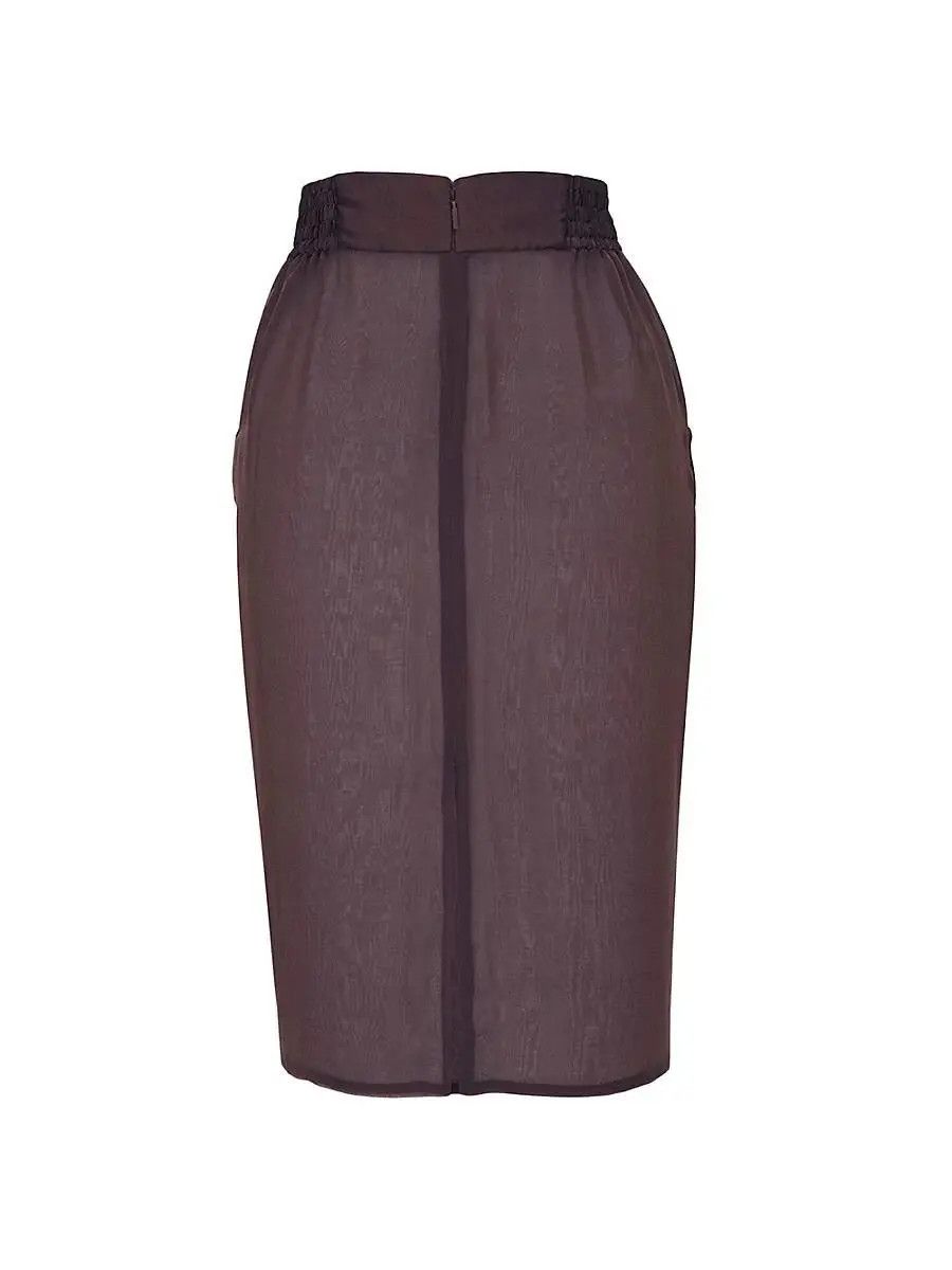Saint Laurent Paris o1s1wg111024 Silk Muslin Pencil Mini Skirt in Dark Brown Size 28" / US 6 / IT 42 - 3 Thumbnail