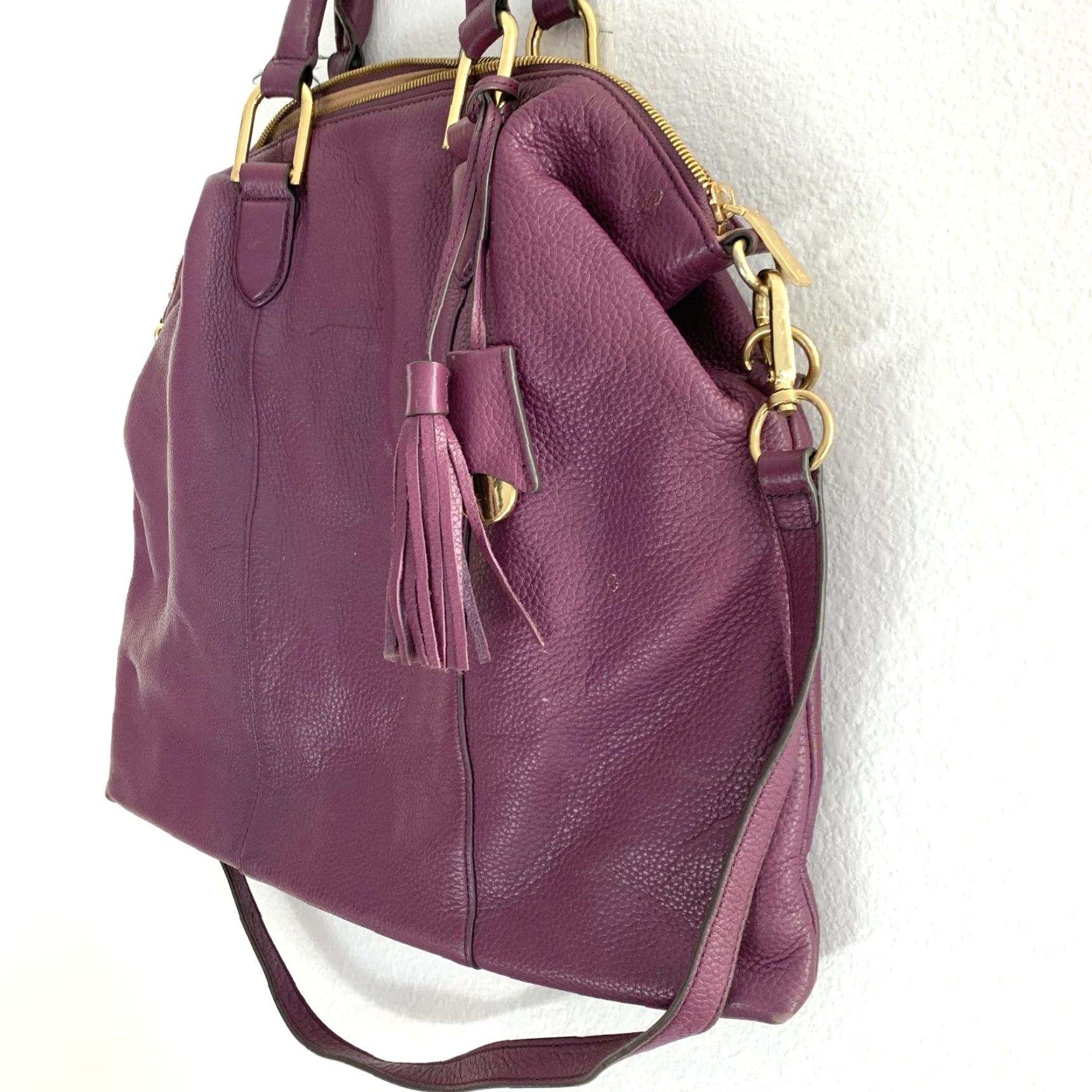 Vintage **G.I.L.I Purple Leather Crossbody Convertible Satchel Tassel** User: **G.I.L.I Purple Leather Convertible Crossbody Satchel Tassel** Size ONE SIZE - 3 Thumbnail