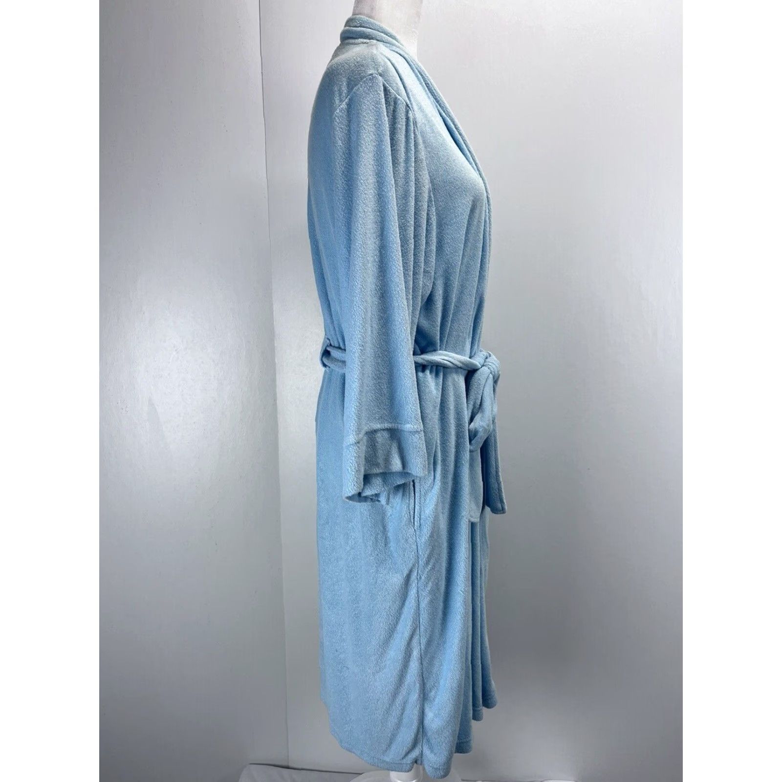 Vintage Natori Terry Robe Women's XL Blue Belted Lightweight Long Sleeve Comfort Size ONE SIZE - 4 Thumbnail