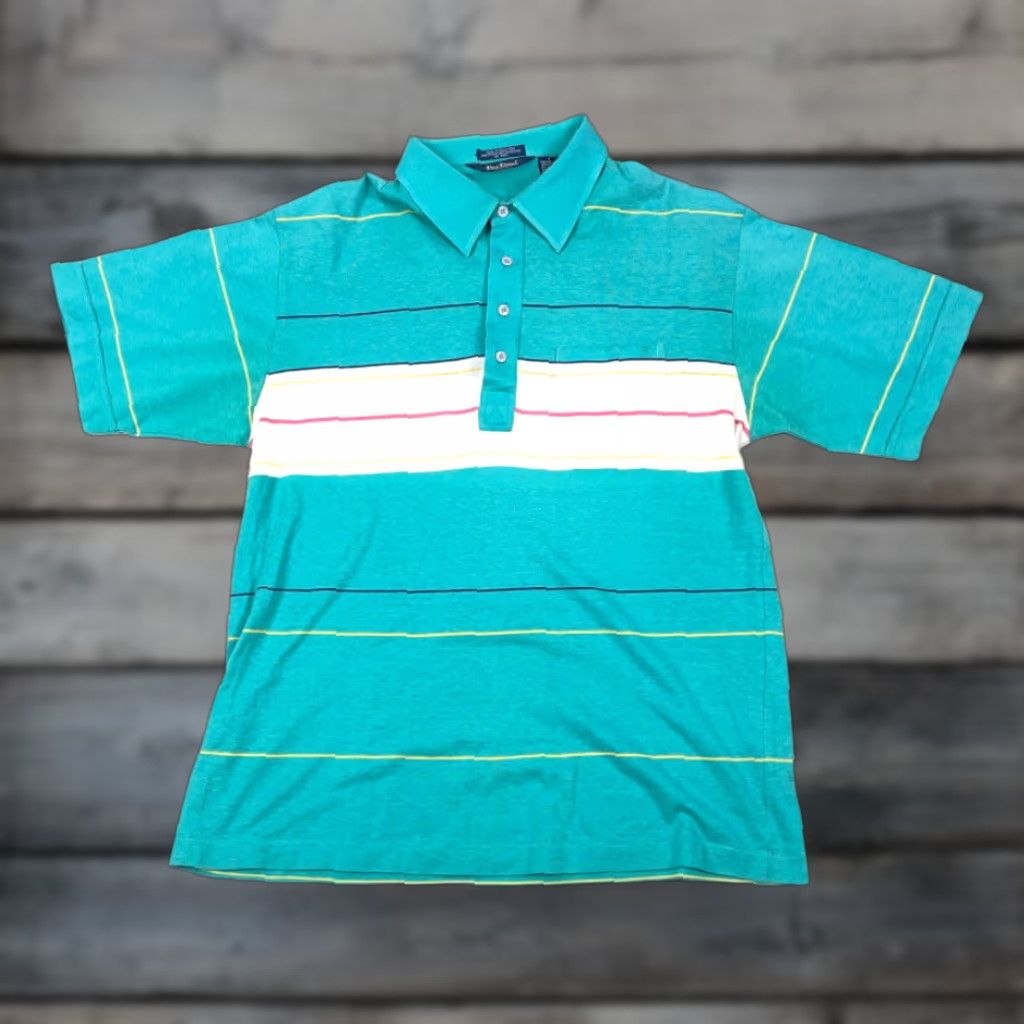 Vintage VTG Par Four Polo Shirt Adult Large Green Striped Lightweight 90s Casual Mens Size US L / EU 52-54 / 3 - 1 Thumbnail