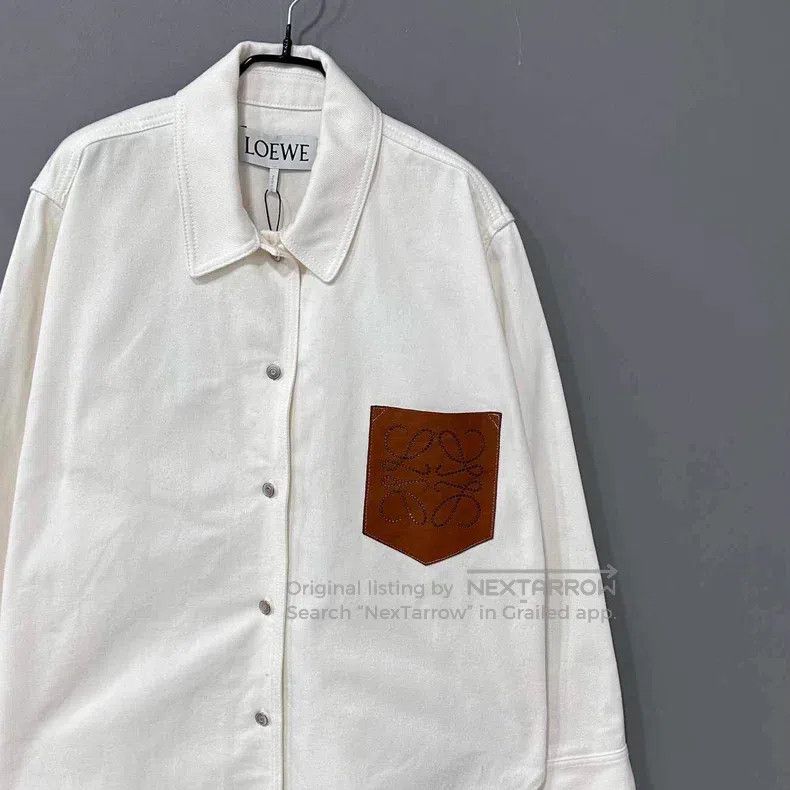 Loewe Loewe White Leather Badge Logo Shirt Jacket Size XS / US 0-2 / IT 36-38 - 3 Thumbnail