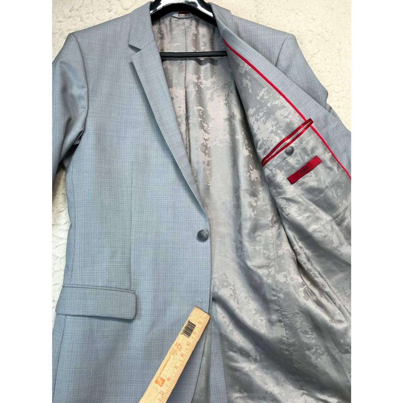Hugo Boss HUGO BOSS Blazer Jacket 44L Gray Waffle Notch Lapel Two-Button Single-Breasted Long Men’s Regular Size 44 Long Vintage: No, Dry Clean Only Size 44R - 7 Thumbnail