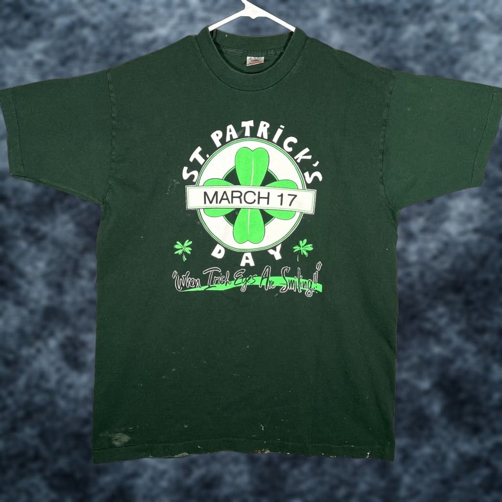 Fruit Of The Loom Vintage 90s Stt Patricks Day March 17th T Shirt Adult XL Green Made In USA Mens Size US XL / EU 56 / 4 - 1 Thumbnail