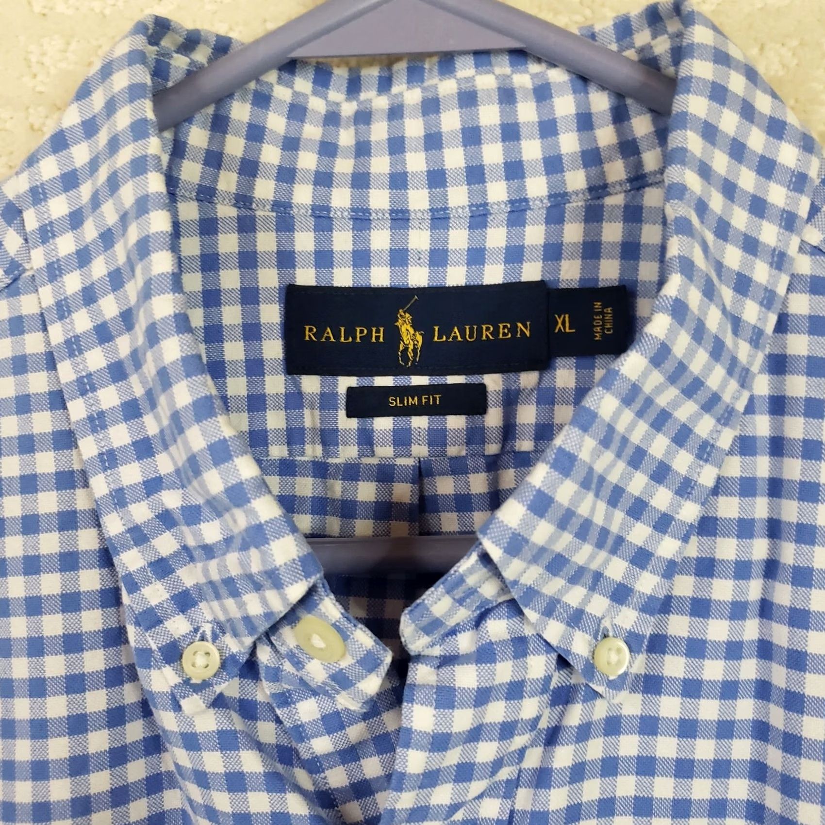 Ralph Lauren Ralph Lauren Mens XL Blue White Check Long Sleeve Slim Stretch Oxford Shirt Size US XL / EU 56 / 4 - 6 Thumbnail