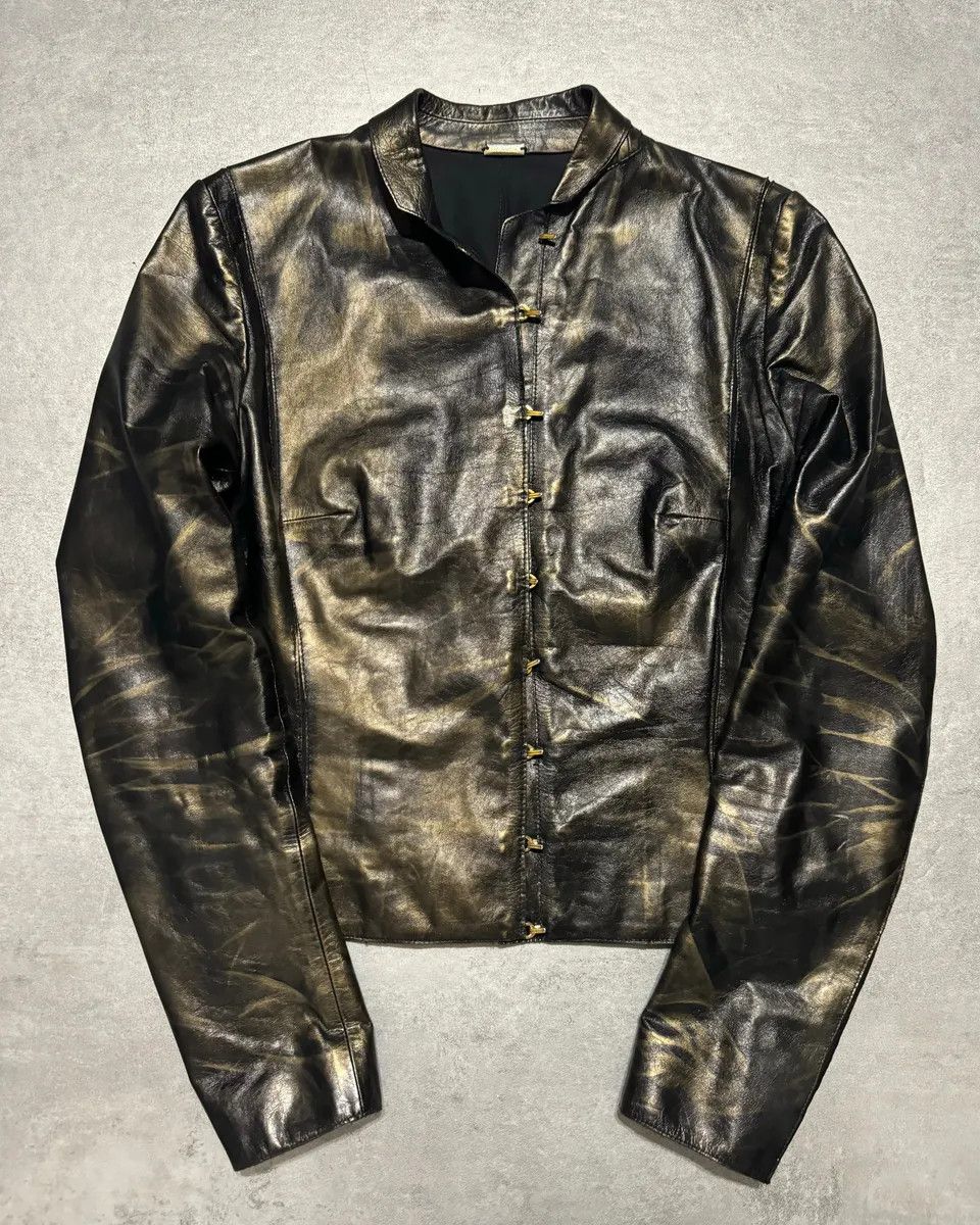 Roberto Cavalli SS2001 Roberto Cavalli Black & Gold Patina Leather Biker Jacket Size XS / US 0-2 / IT 36-38 - 1 Thumbnail