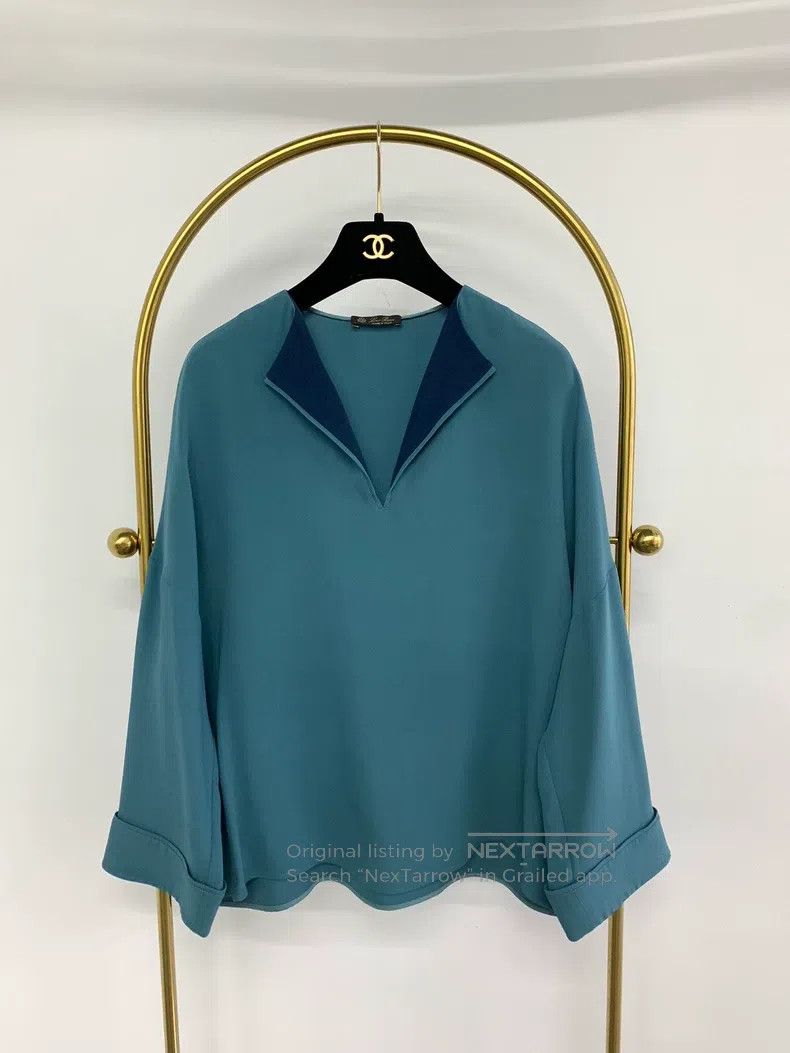 Loro Piana Loro Piana Green silk lapel top Size S / US 4 / IT 40 - 1 Thumbnail