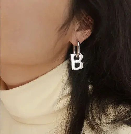 Sterling Silver Letter B Drop Earring (1pairs） Size ONE SIZE - 1 Thumbnail