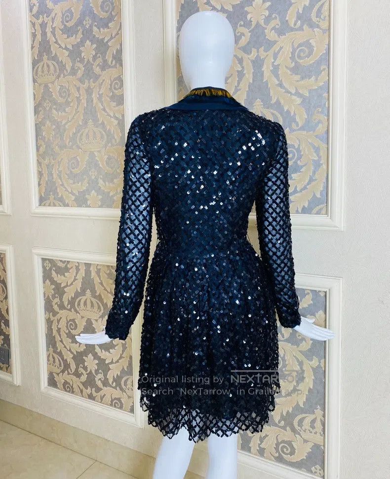 Valentino Valentino Navy blue sequin sweater feather collar dress Size S / US 4 / IT 40 - 4 Thumbnail