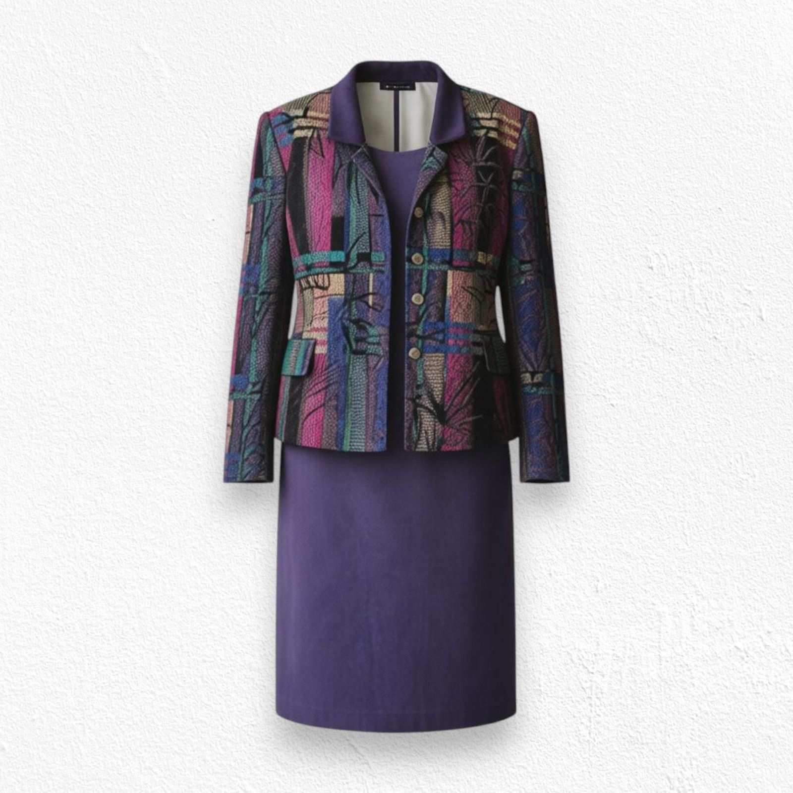 Vintage Vintage Purple Jacquard Dress Set Jacket Set Size 12 Size XL / US 12-14 / IT 48-50 - 1 Thumbnail