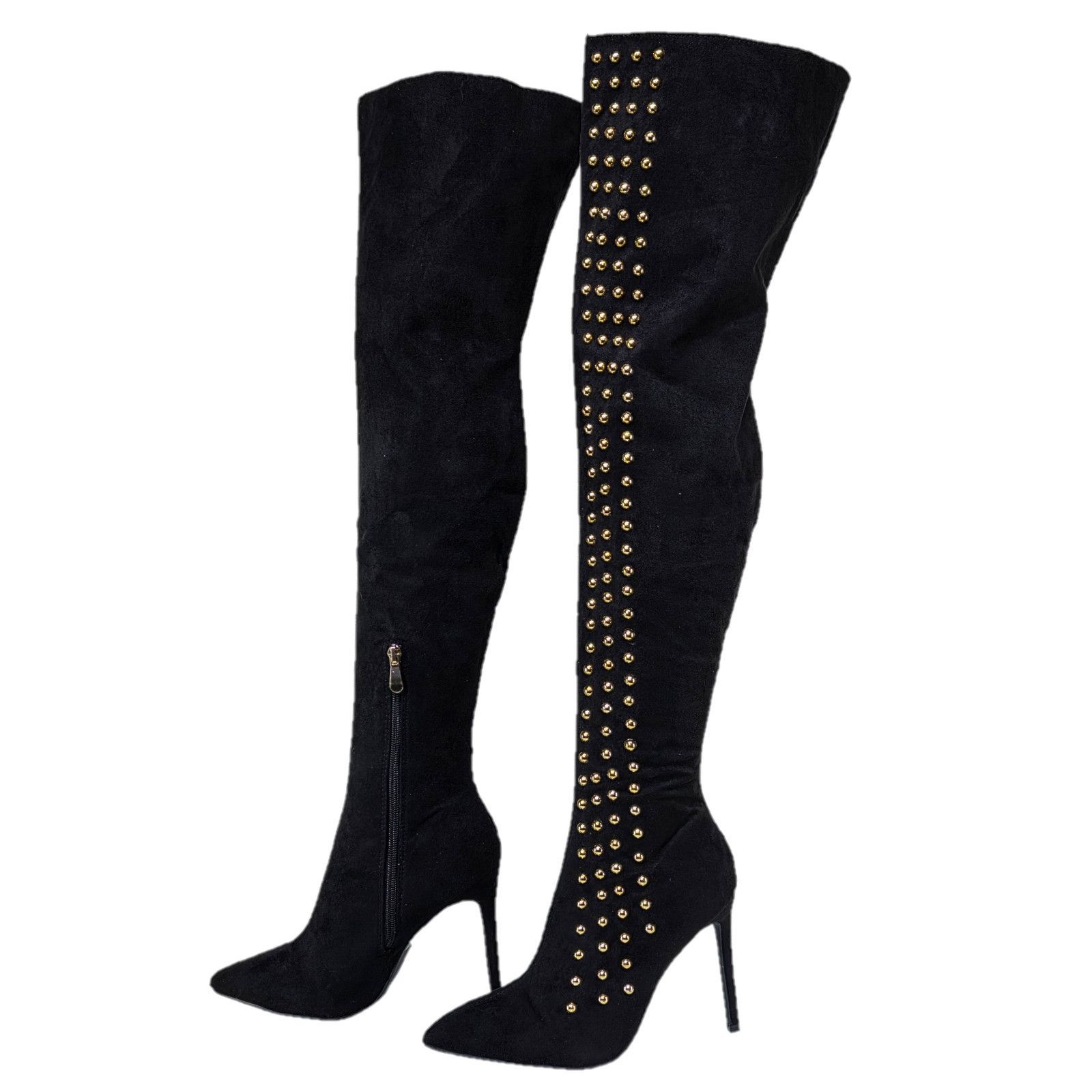 Other So Me Mariah Gold Button Stud Pointy Toe High Heel OTK Thigh Size US 11 / IT 41 - 5 Thumbnail