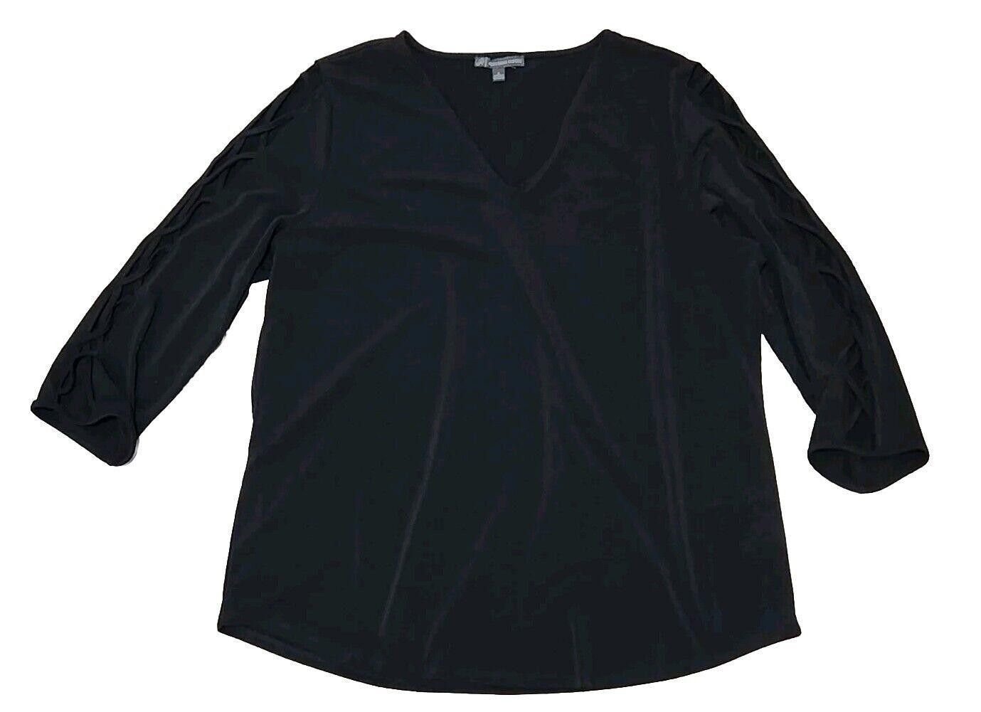 Designer Adrianna Papell Top Large Black 3/4 Sleeves Cut Out Stretch Size L / US 10 / IT 46 - 1 Thumbnail
