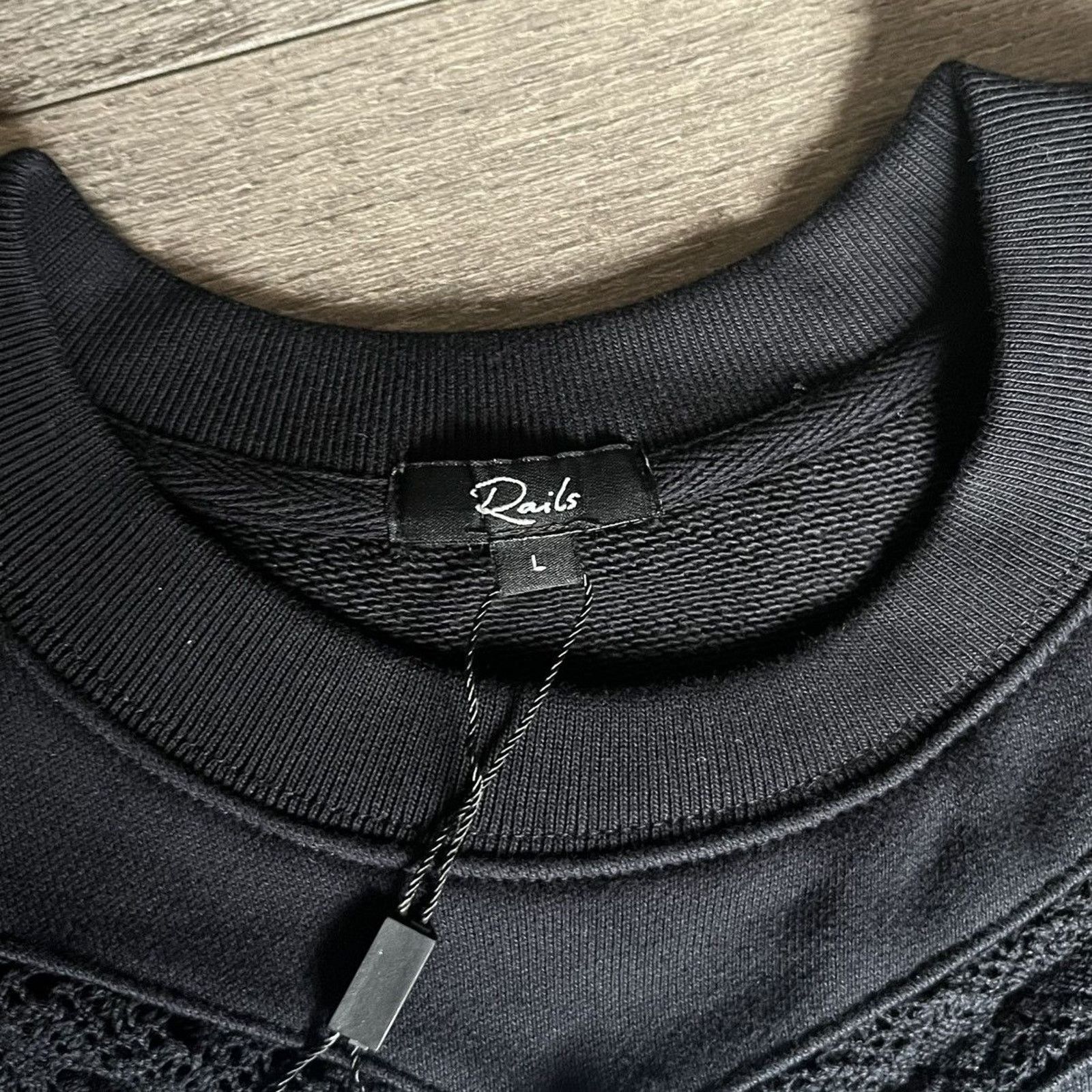 Rails New with Tags Rails Isles Lace Inset Cotton Sweatshirt Black Size L / US 10 / IT 46 - 6 Thumbnail