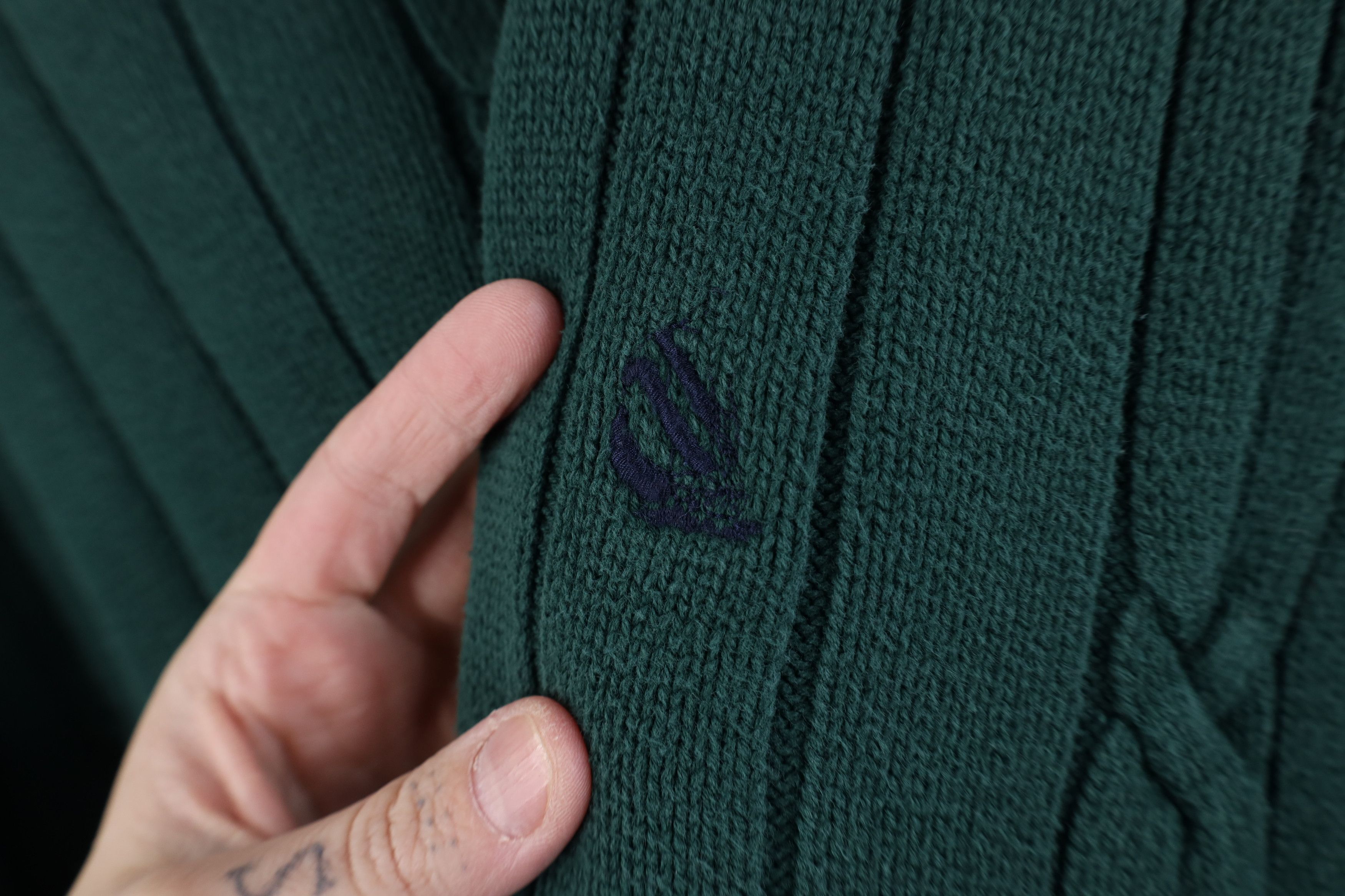 Nautica Vintage 90s Nautica Cotton Cable Ribbed Knit Sweater Green Size US L / EU 52-54 / 3 - 4 Thumbnail