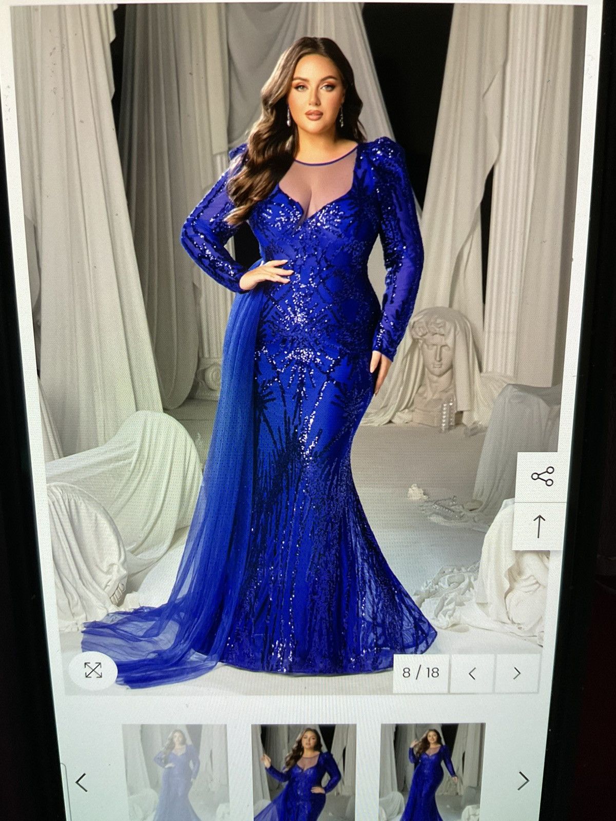 Other Faeriesty Elegant Blue Sequined Evening Gown W/ Sheer Train Size 3XL / US 20-22 - 5 Thumbnail