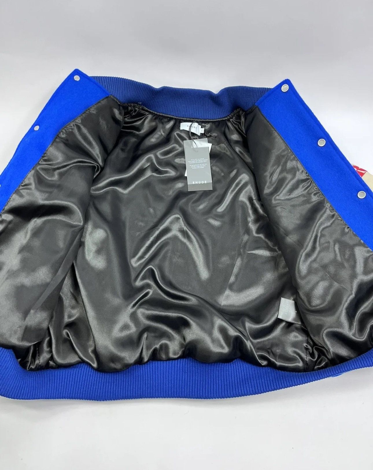 Rhude RHUDE LEATHER TRIMMED EMBROIDERED RACING VARSITY JACKET Size US M / EU 48-50 / 2 - 7 Thumbnail