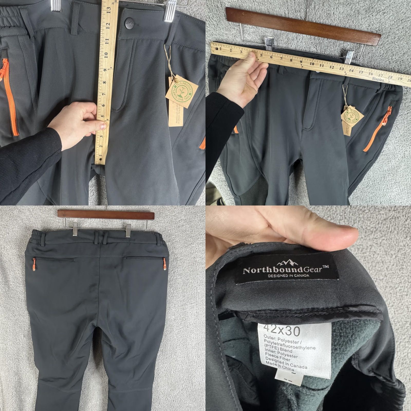 Vintage NorthboundGear Snow Pants Mens 42x30 Gray Softshell Hiking Skiing Winter Activewear Zip Pockets Size US 42 / EU 58 - 9 Thumbnail
