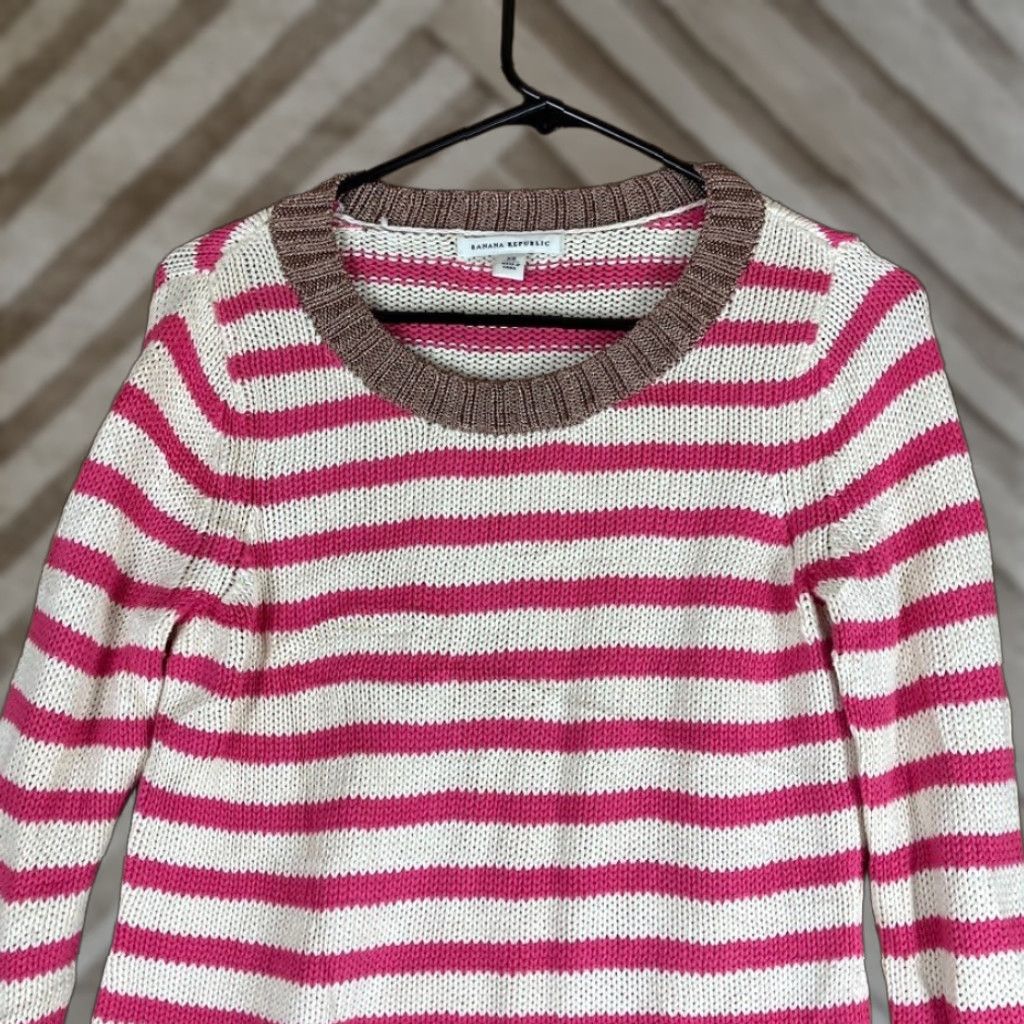 Banana Republic Banana Republic Womens Sweater White Pink Striped Crew Neck Long Sleeve XS Size XS / US 0-2 / IT 36-38 - 1 Thumbnail
