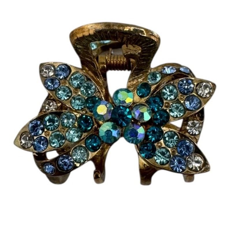 Other Golden Ocean Blooms Floral Hair Clip Dotted with Blue Stone Size ONE SIZE - 1 Thumbnail