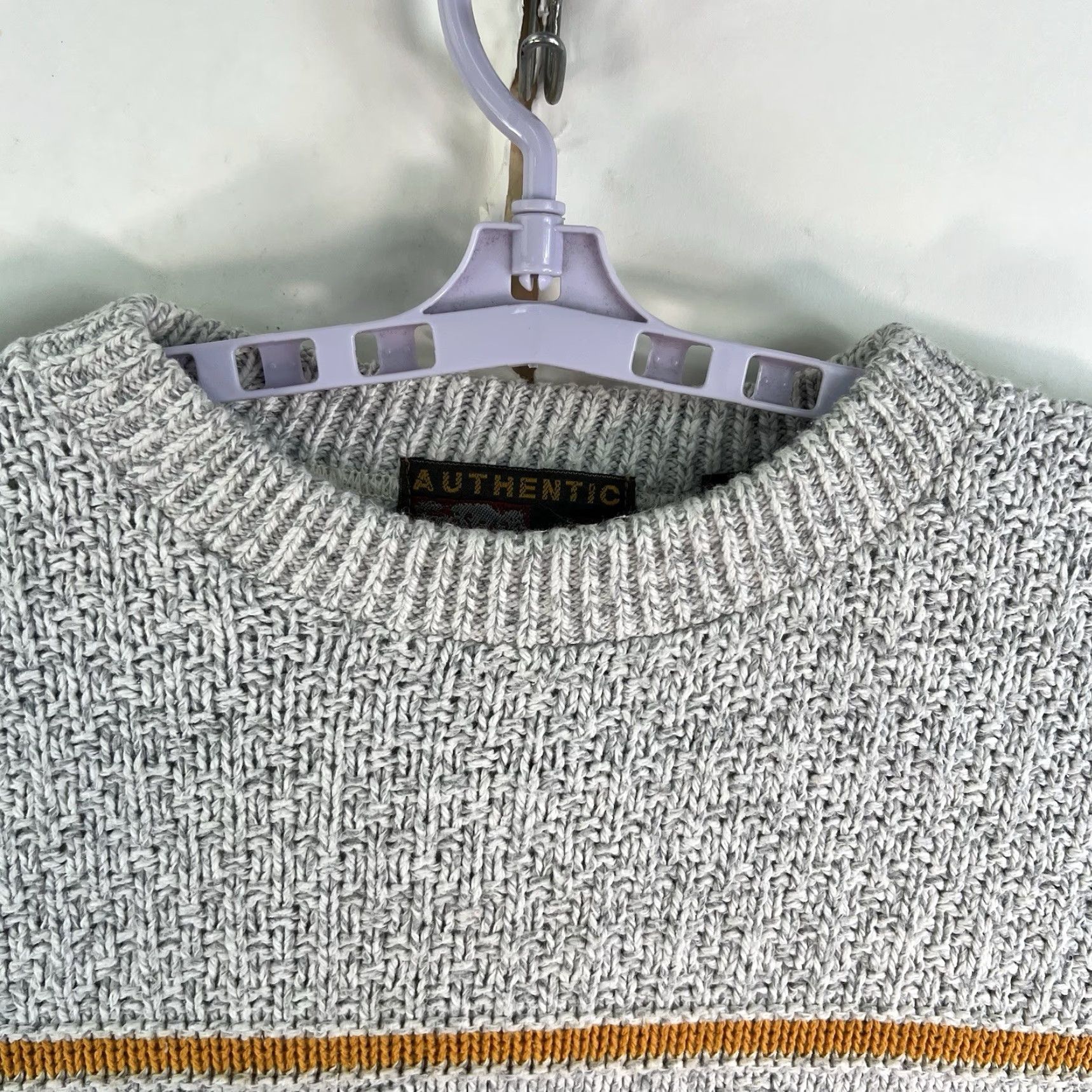 Vintage VTG Issue Striped Cotton Pullover Sweater Mens M Gray 90s USA Crew Neck Knit Cable Logo, Pullover, Casual, Winter Fall, Regular Size Mens Size US M / EU 48-50 / 2 - 3 Thumbnail